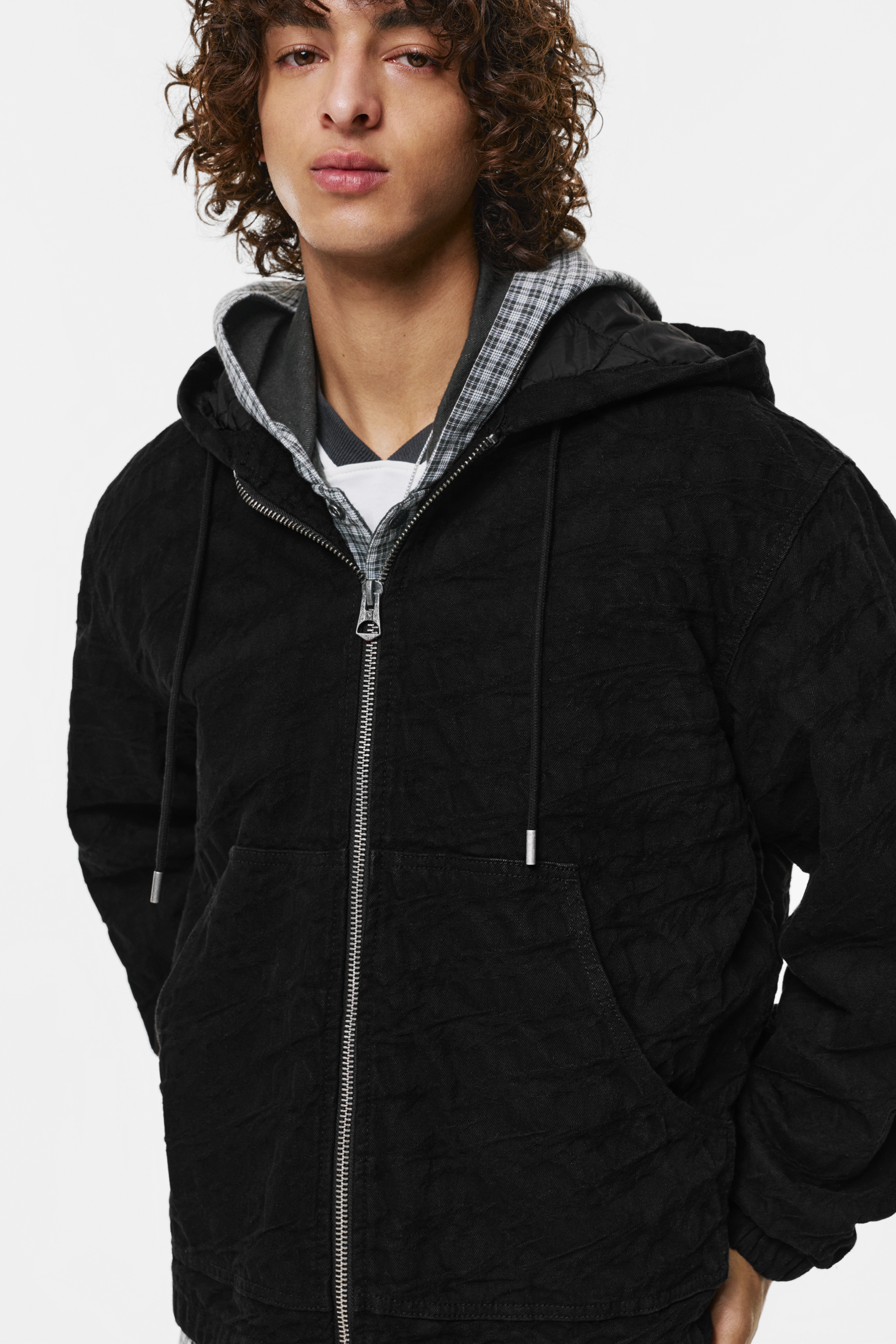 Jacquard hooded denim jacket