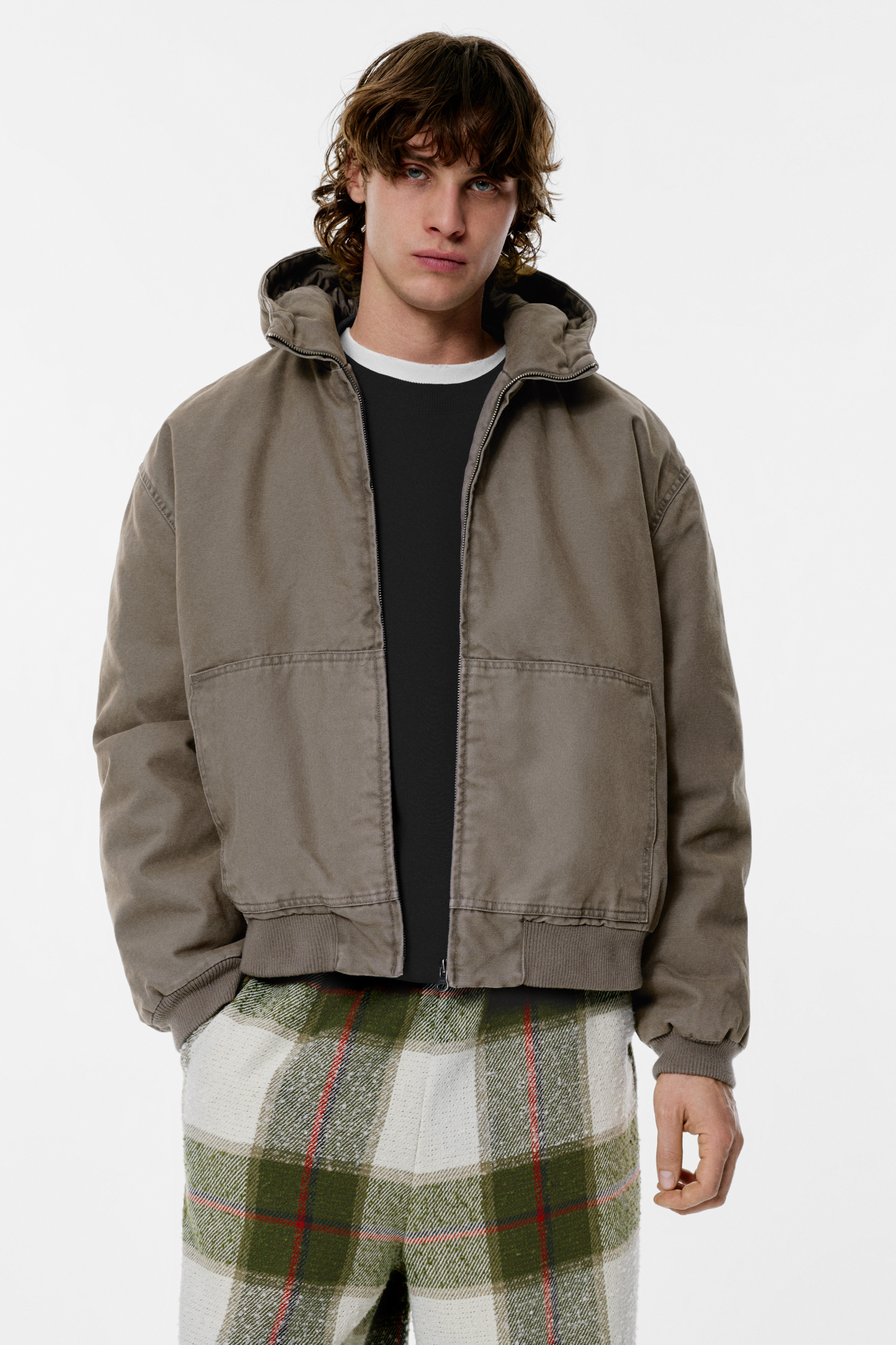 Washed Effect Hooded Jacket