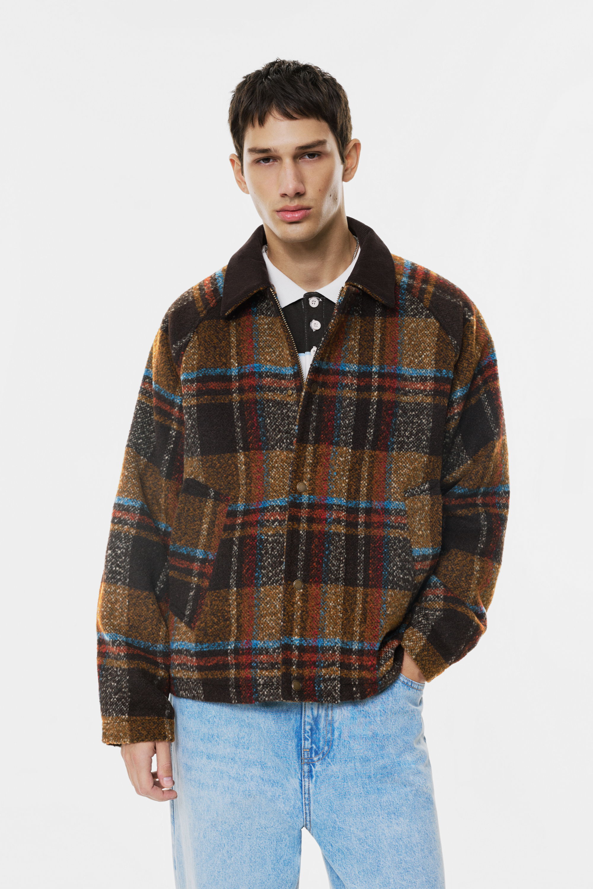 Karirana jakna s ovratnikom od samta