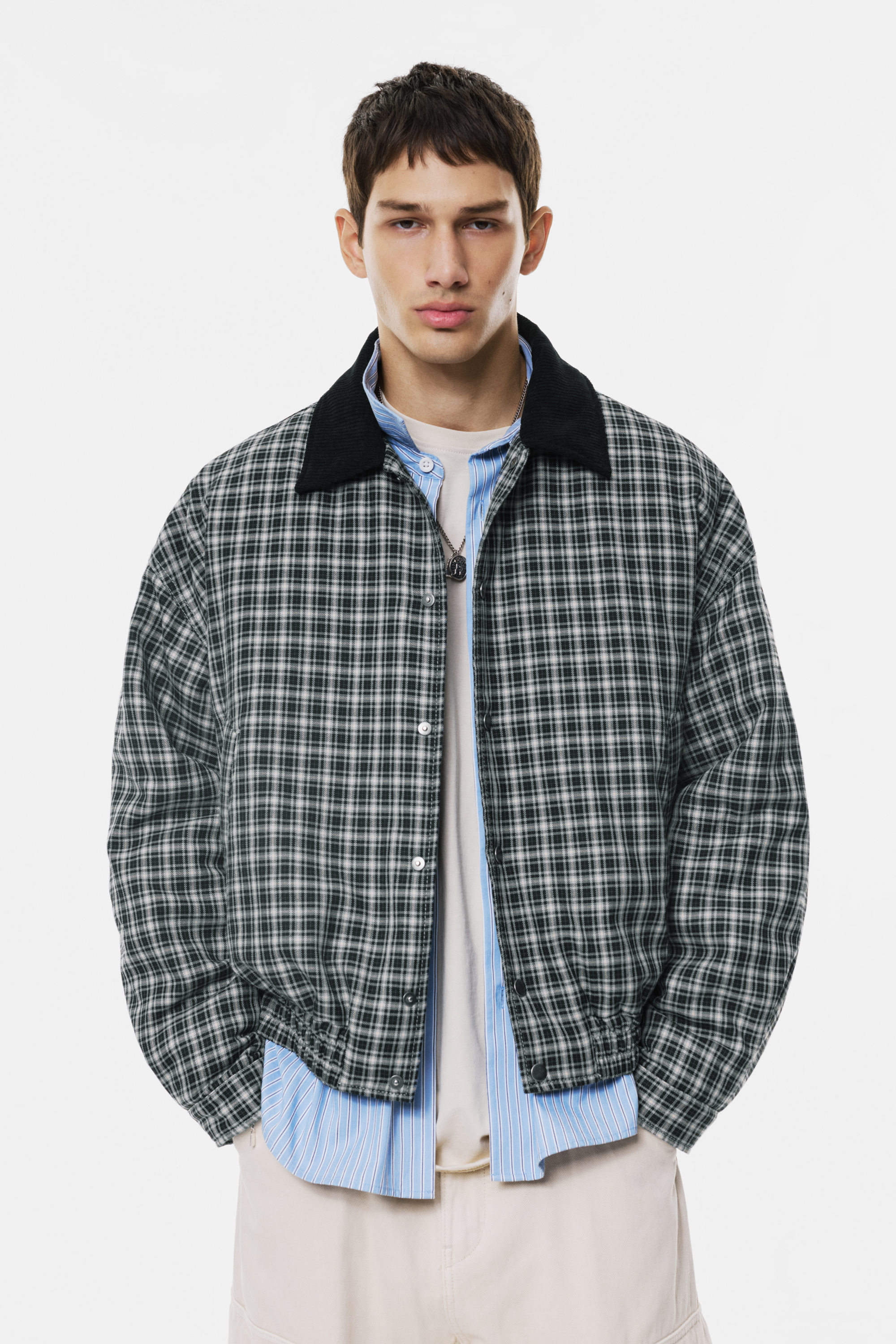 Bomber jakna na kvadratiće s ovratnikom od samta