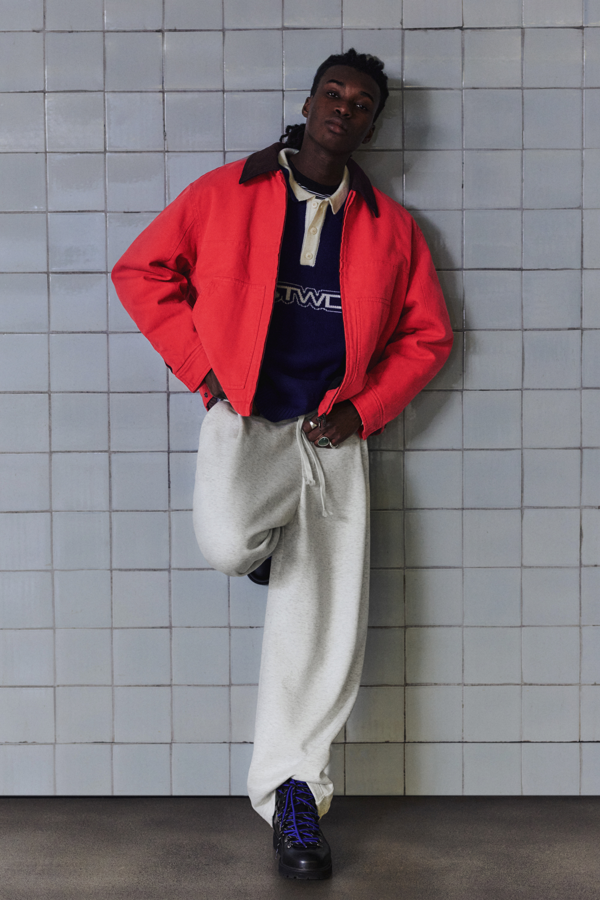 Red jacket with contrast collar