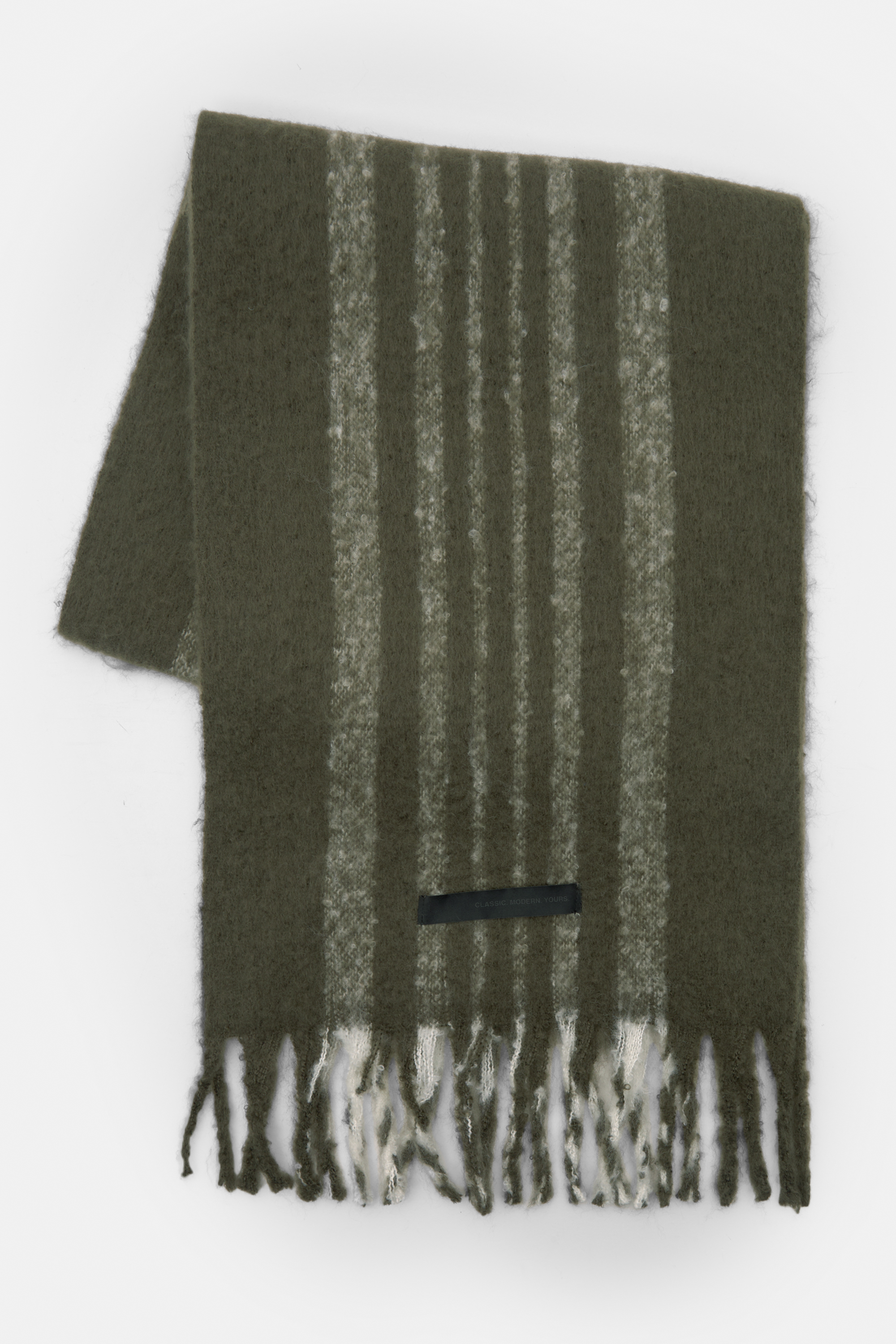 Striped fringed scarf