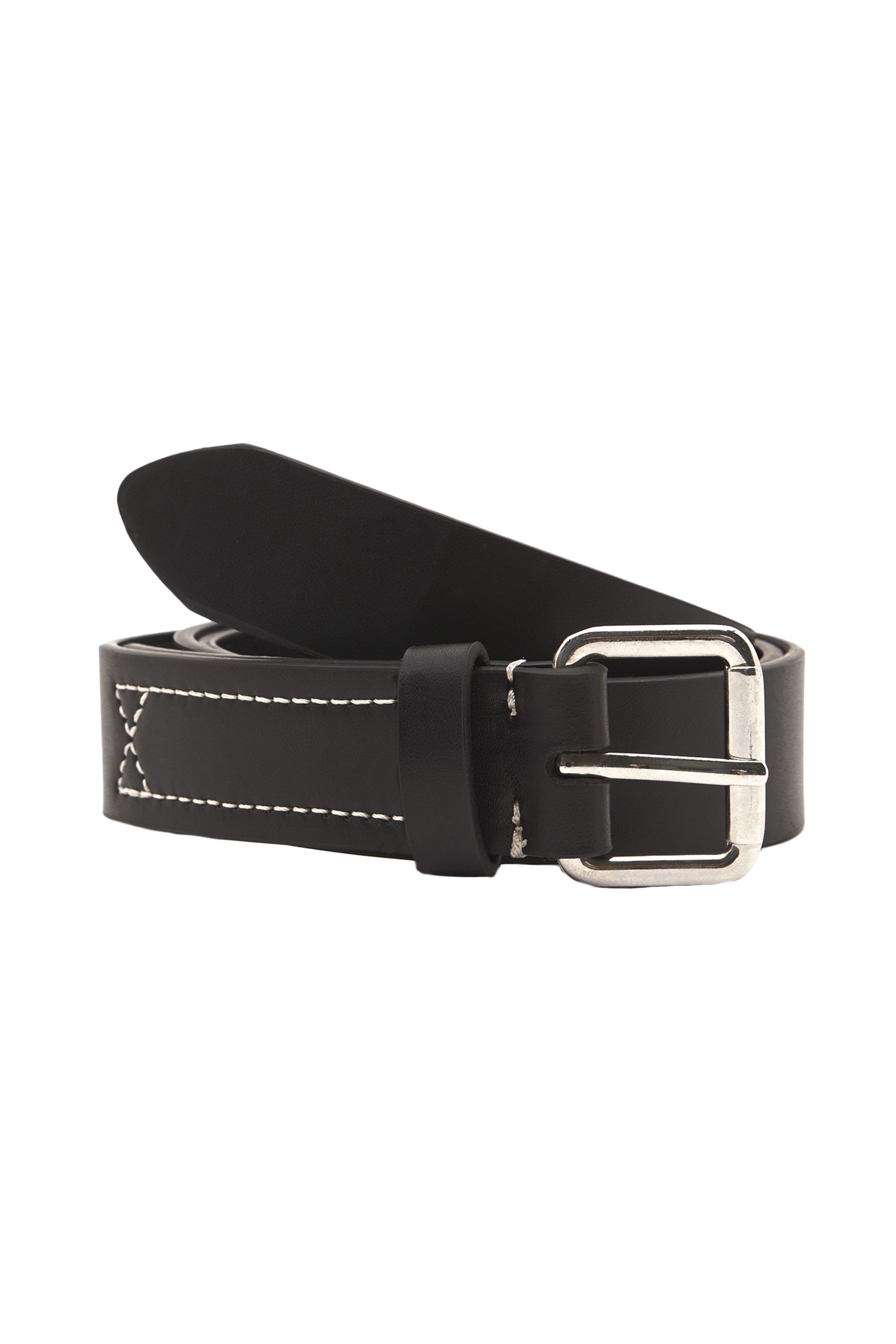 Faux leather belt with contrast stitching