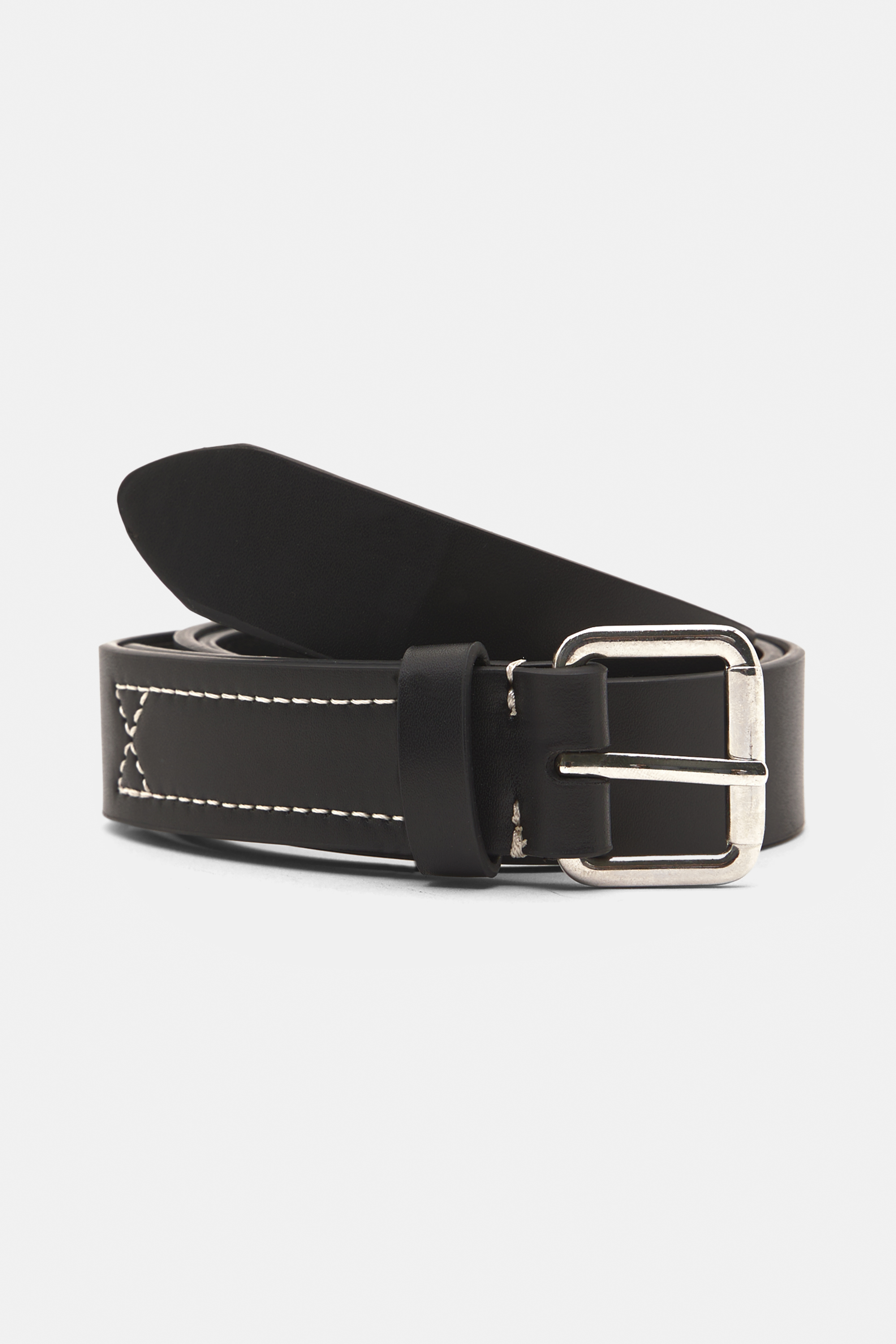 Faux leather belt with contrast stitching
