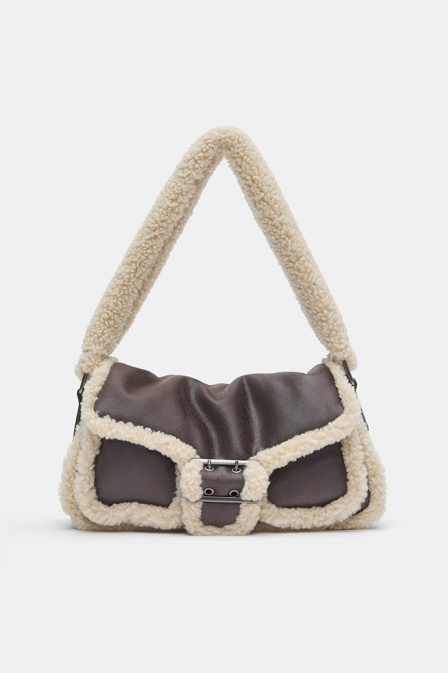 Faux shearling shoulder bag