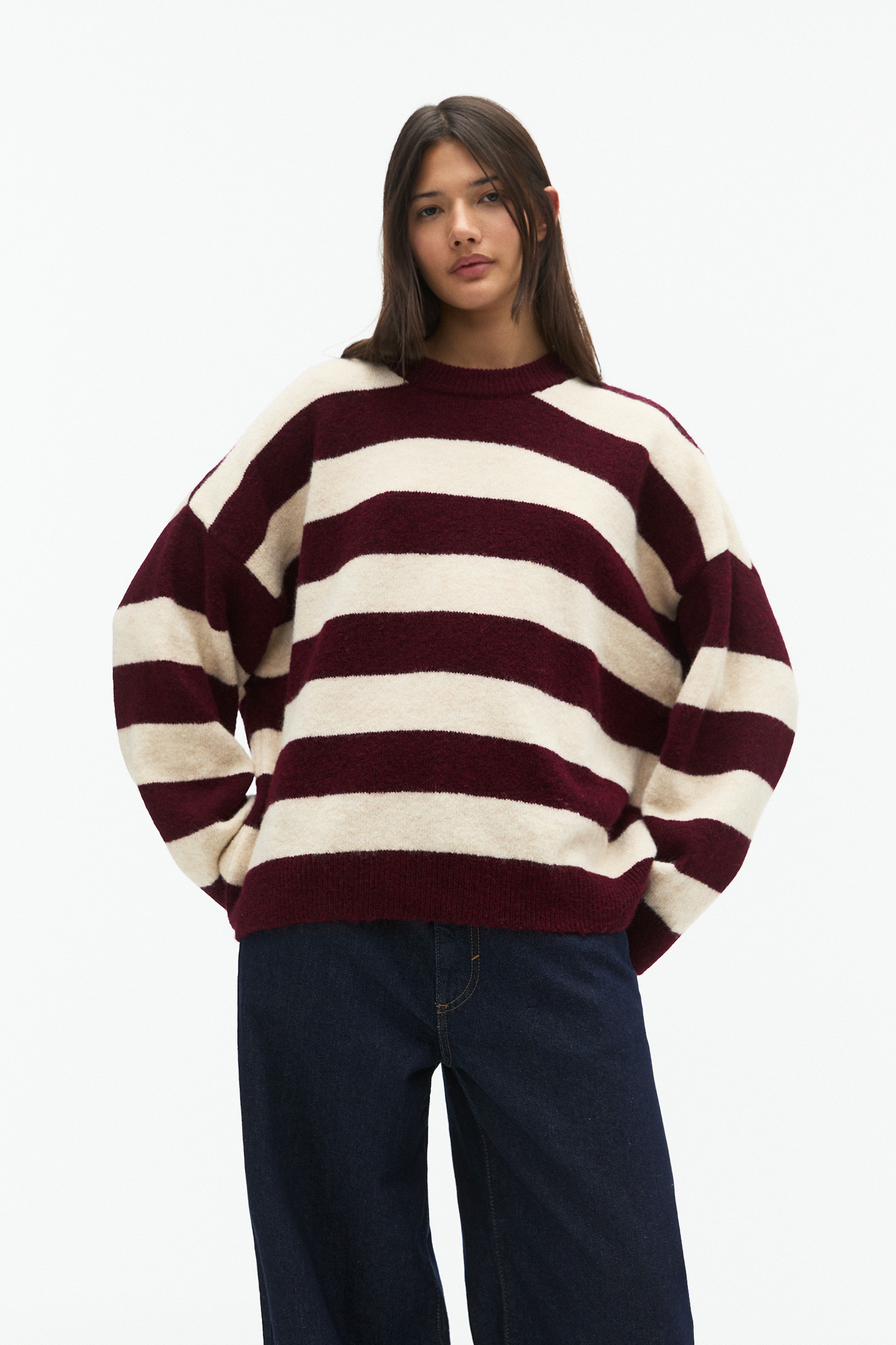 Pull Beige Rayé Noir Un Jours Ailleurs - Taille 3 (40/42) En Coton - Occasion En Très Bon état