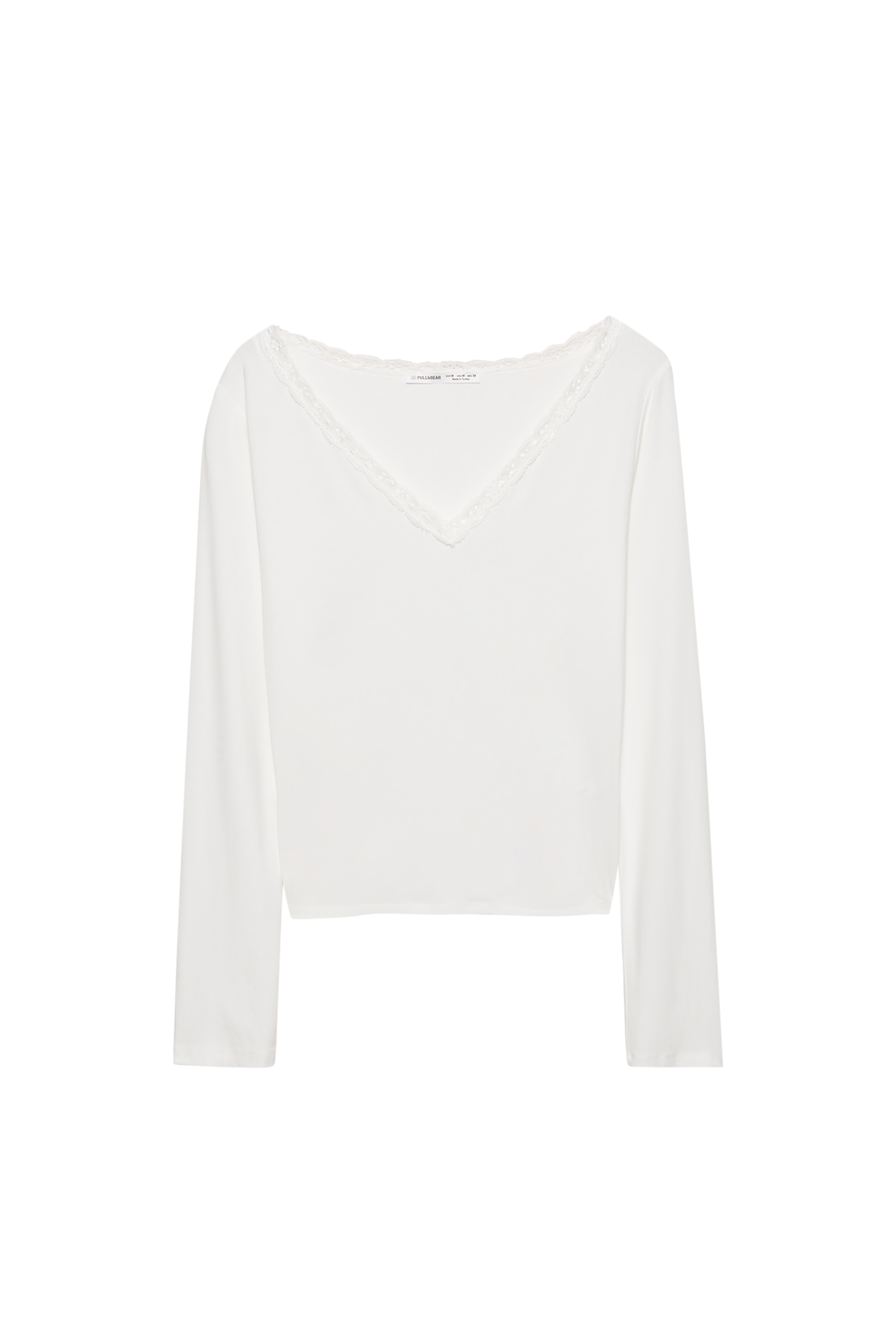 T-shirt met kanten halslijn