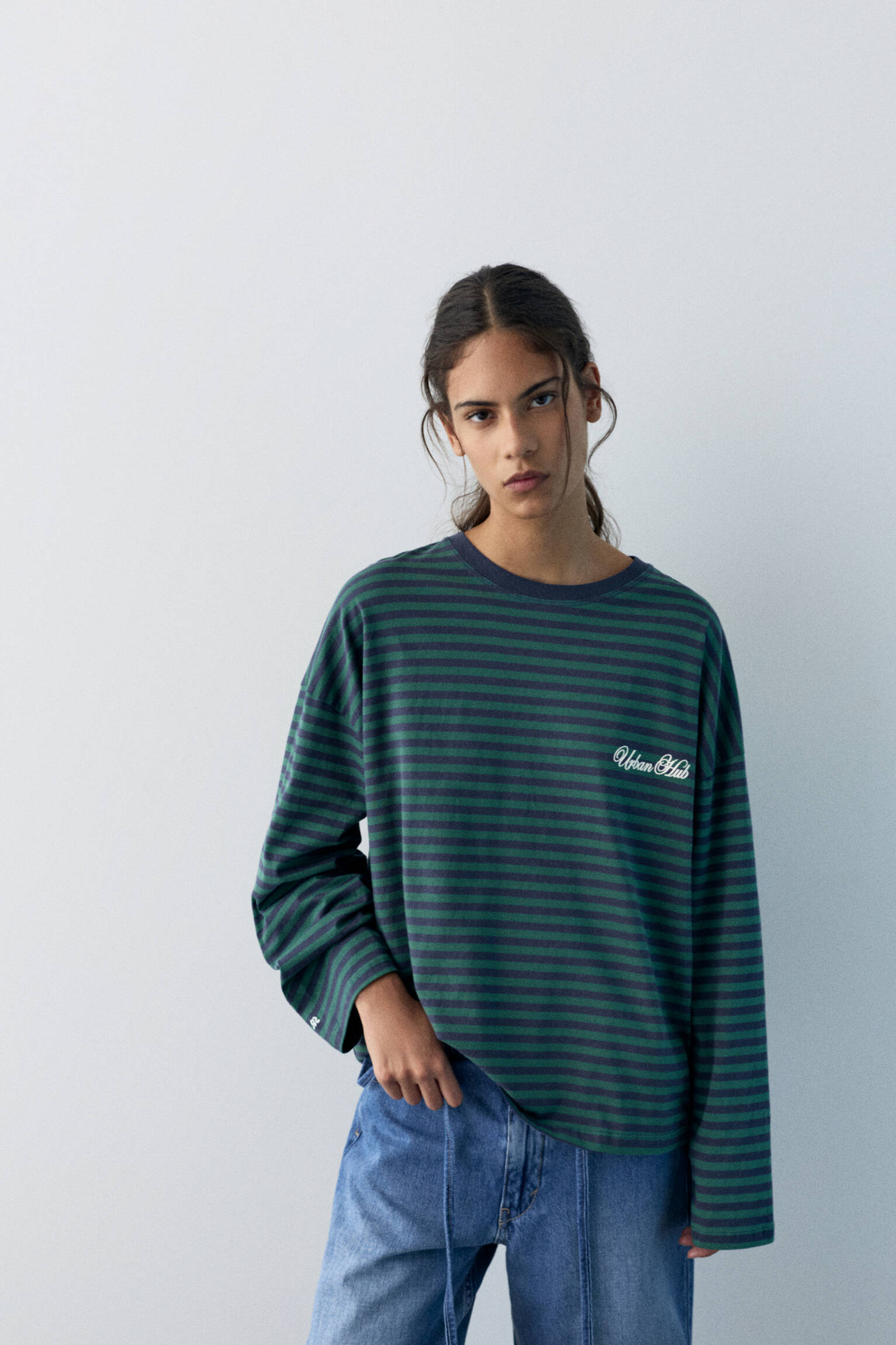 Yazılı çizgili uzun kollu t-shirt - Görsel 43