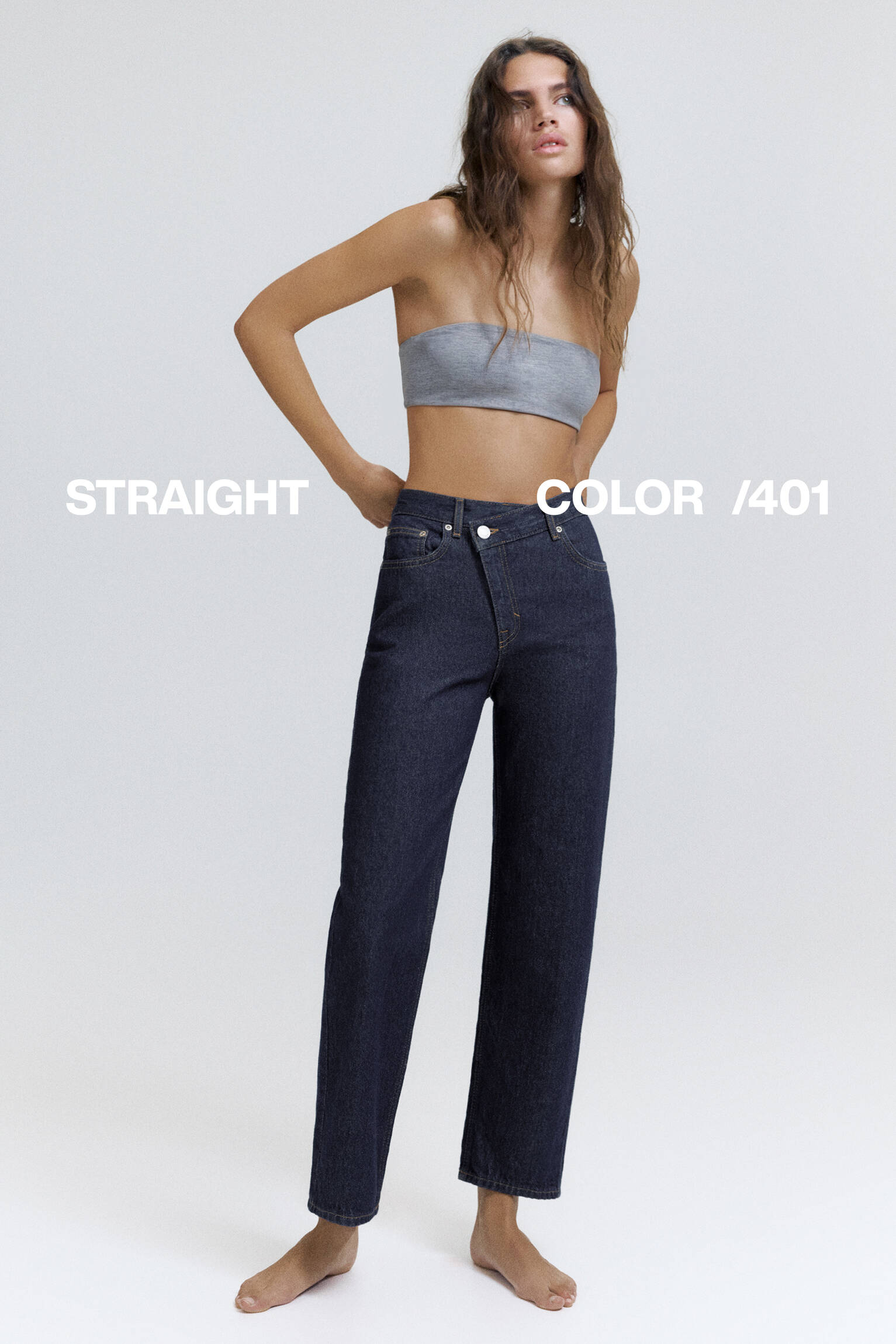 Straight-leg jeans with crossover waistband