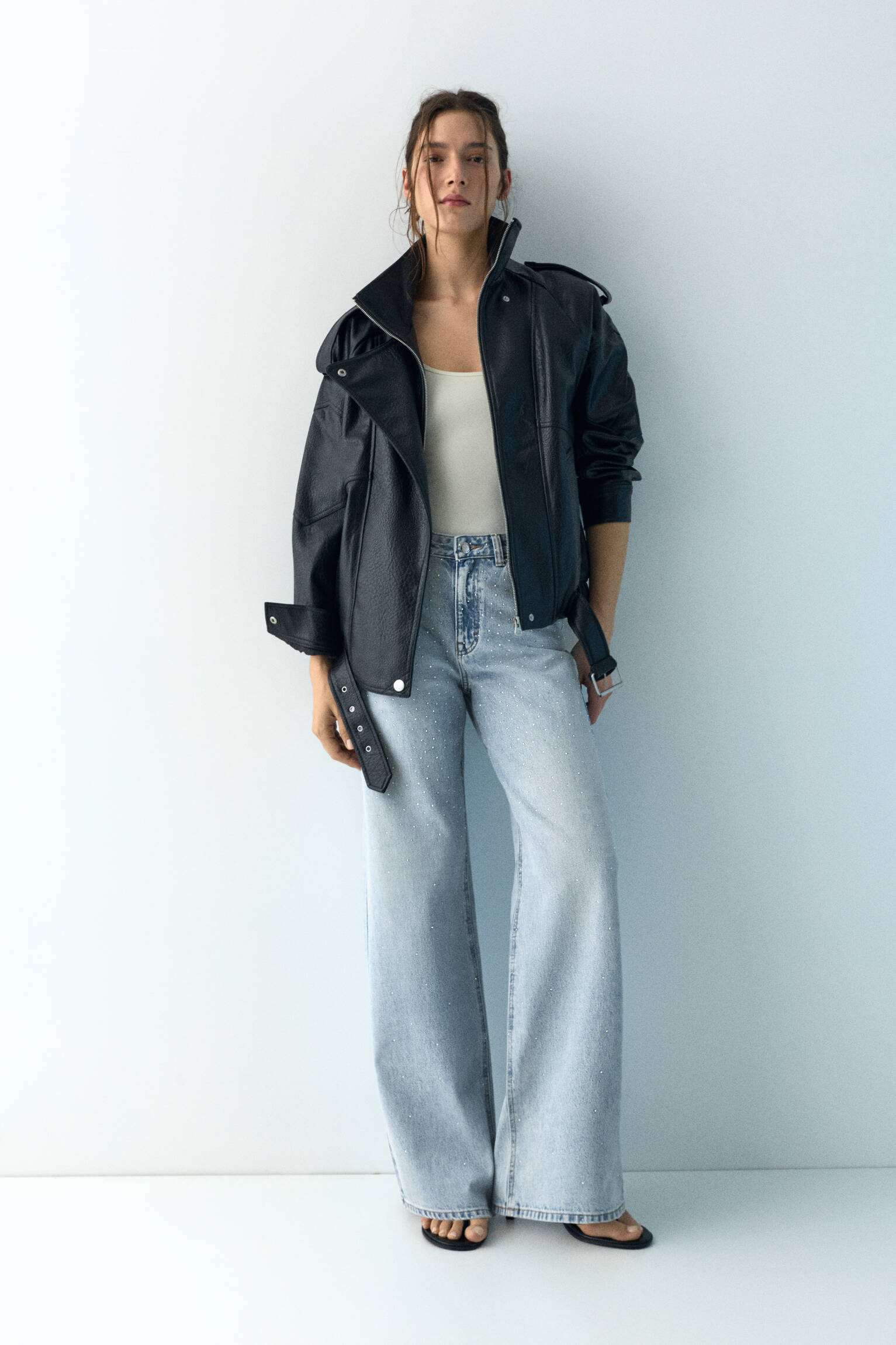 Baggy straight payetli jean - Görsel 19