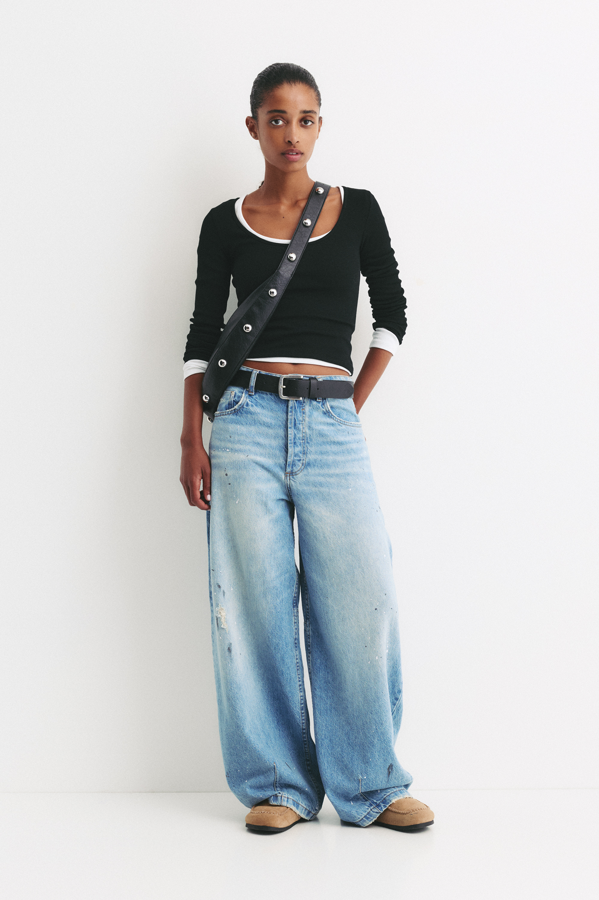 Ribcord T-shirt met ronde hals