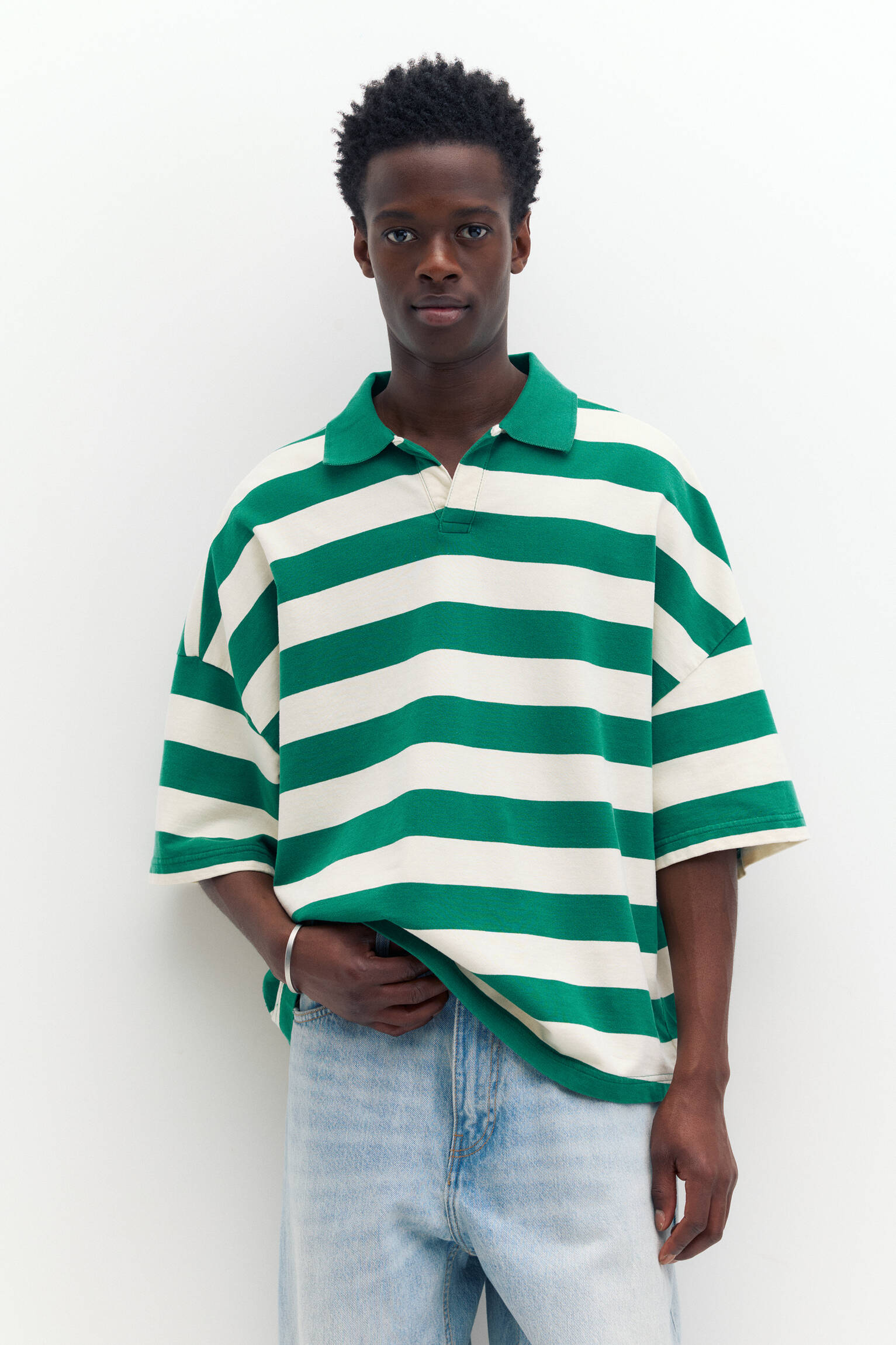 Çizgili boxy polo t-shirt - Görsel 48