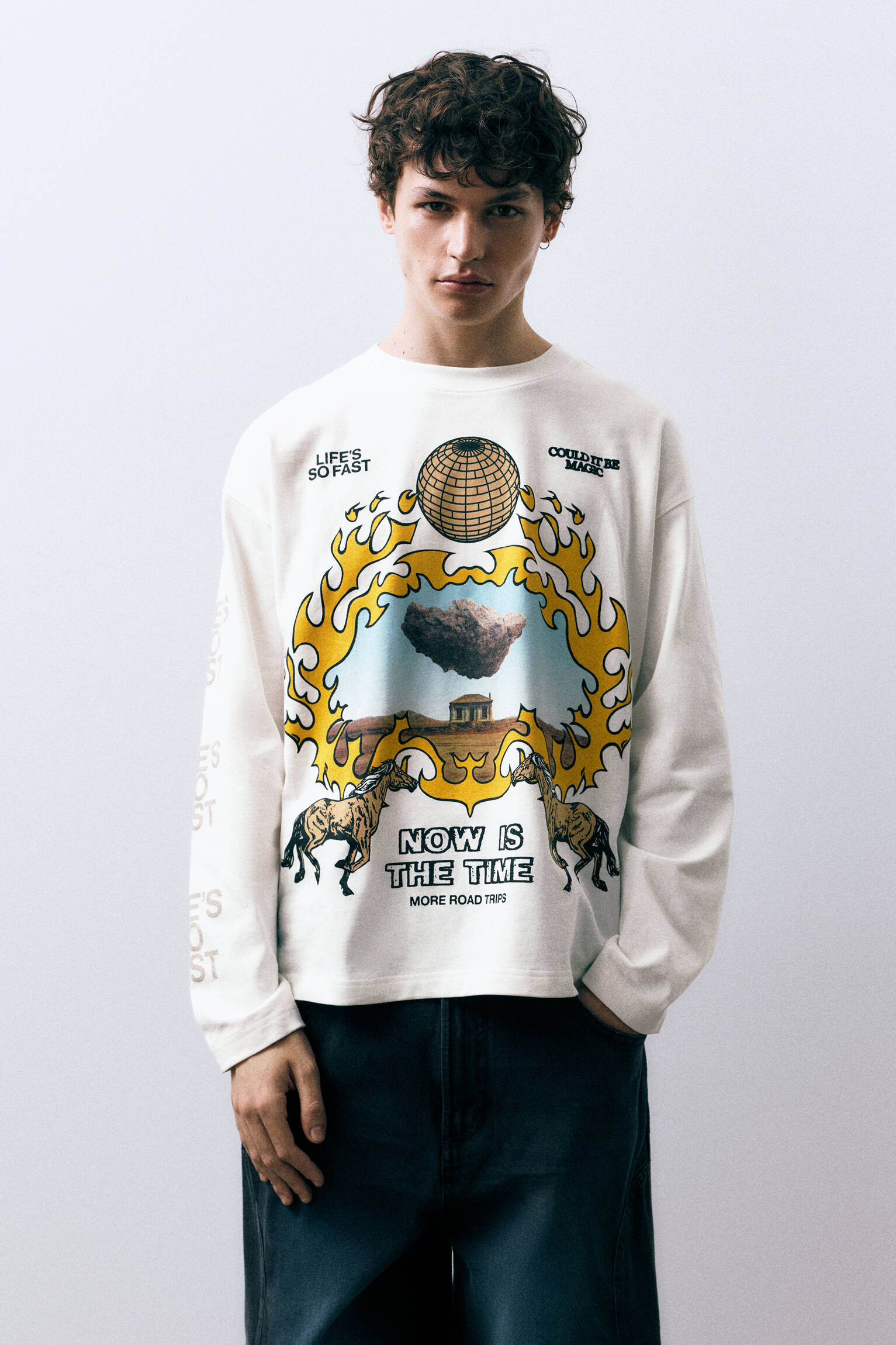 Uzun kollu grafik baskılı tişört - Görsel 29