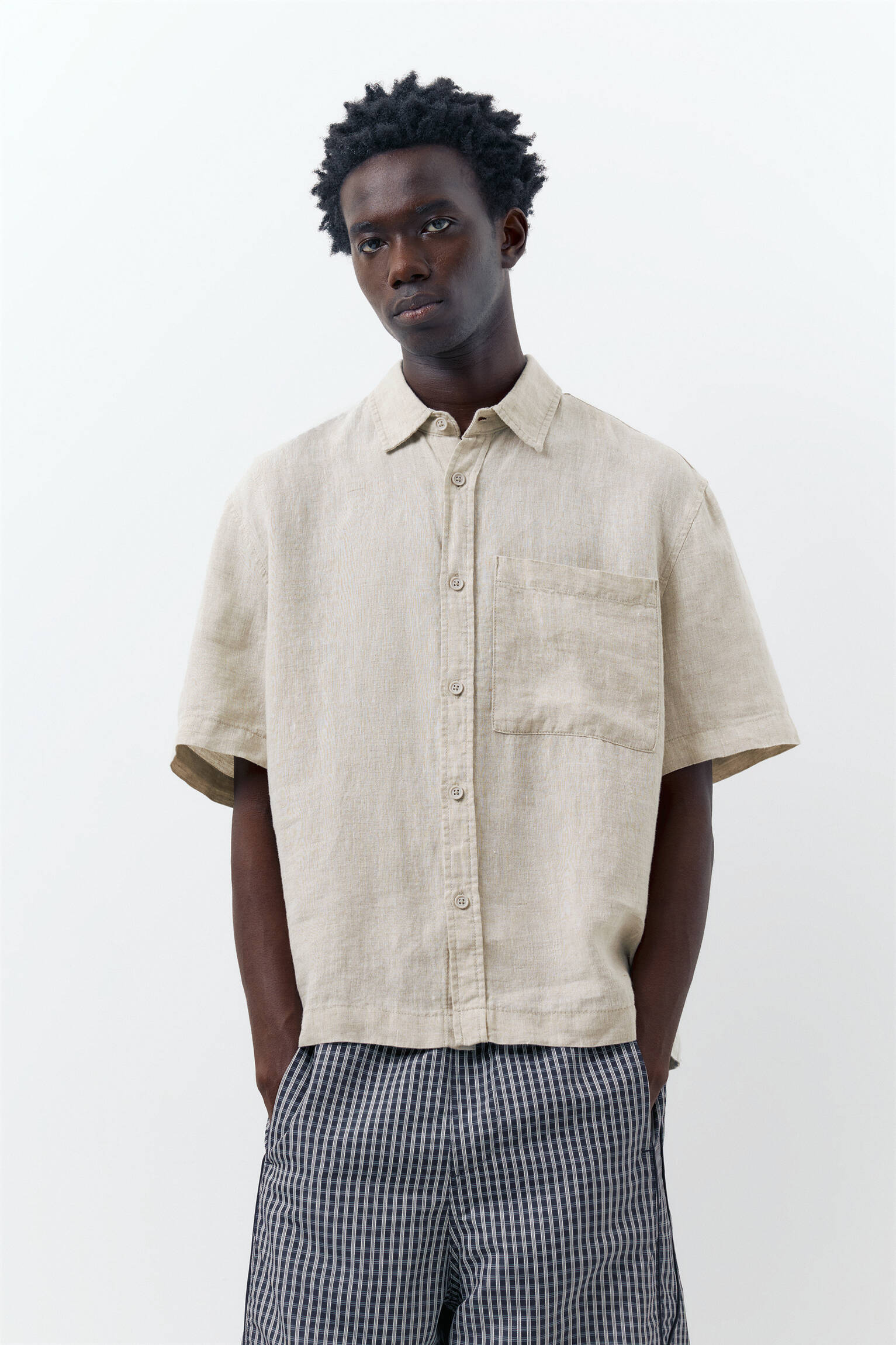 %100 keten kısa kollu gömlek - Görsel 71