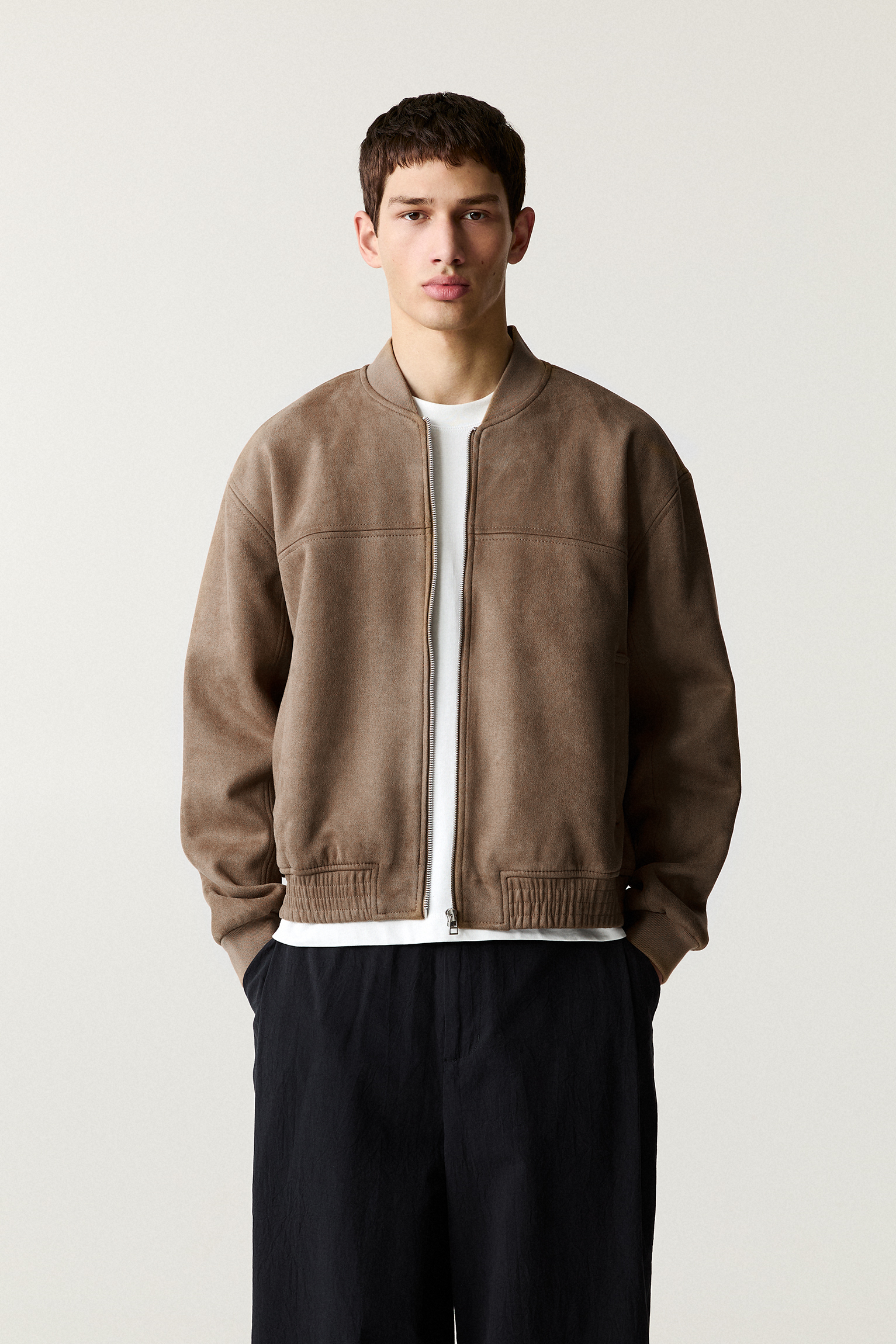 Faux suede bomber jacket
