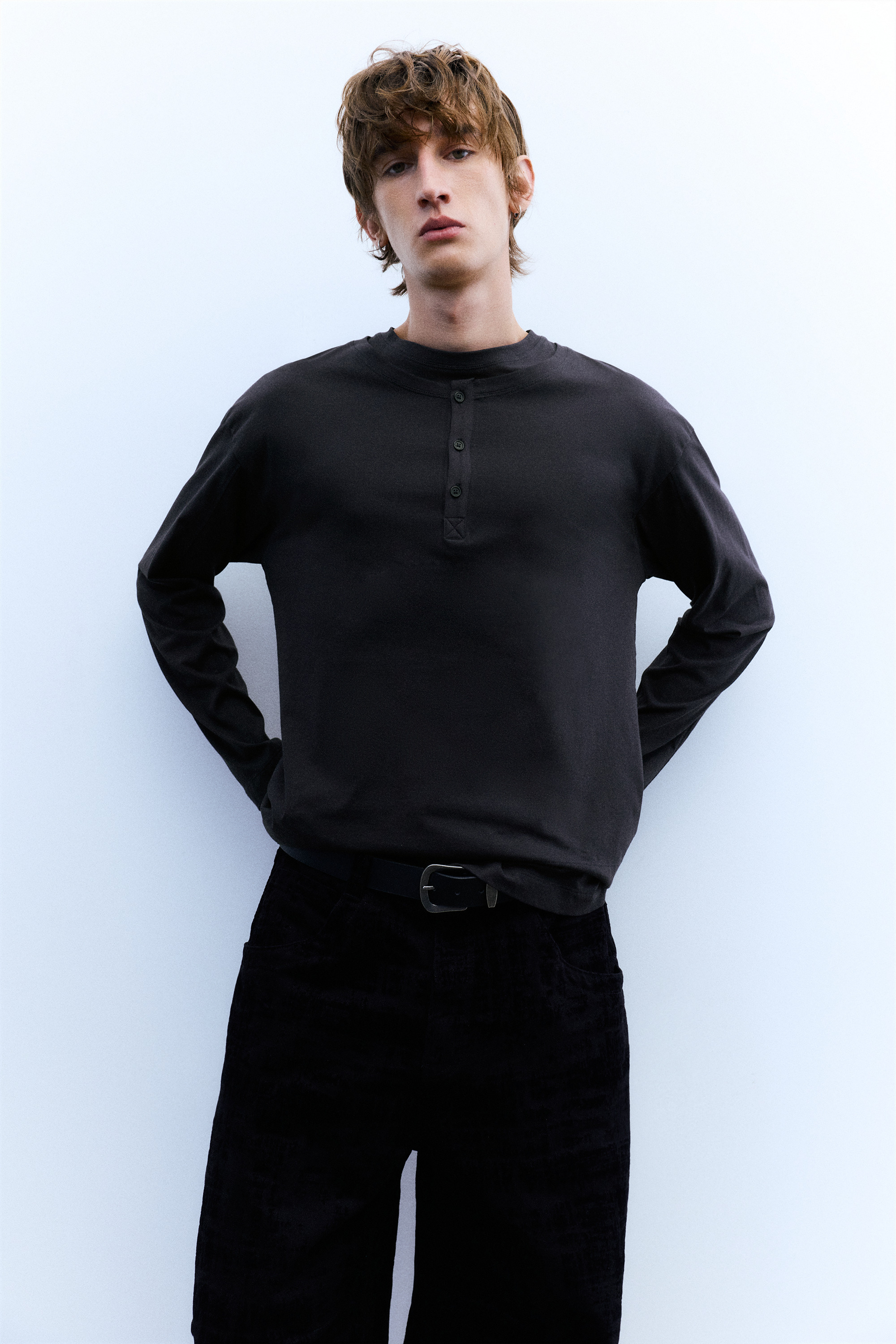 Double henley neck T-shirt