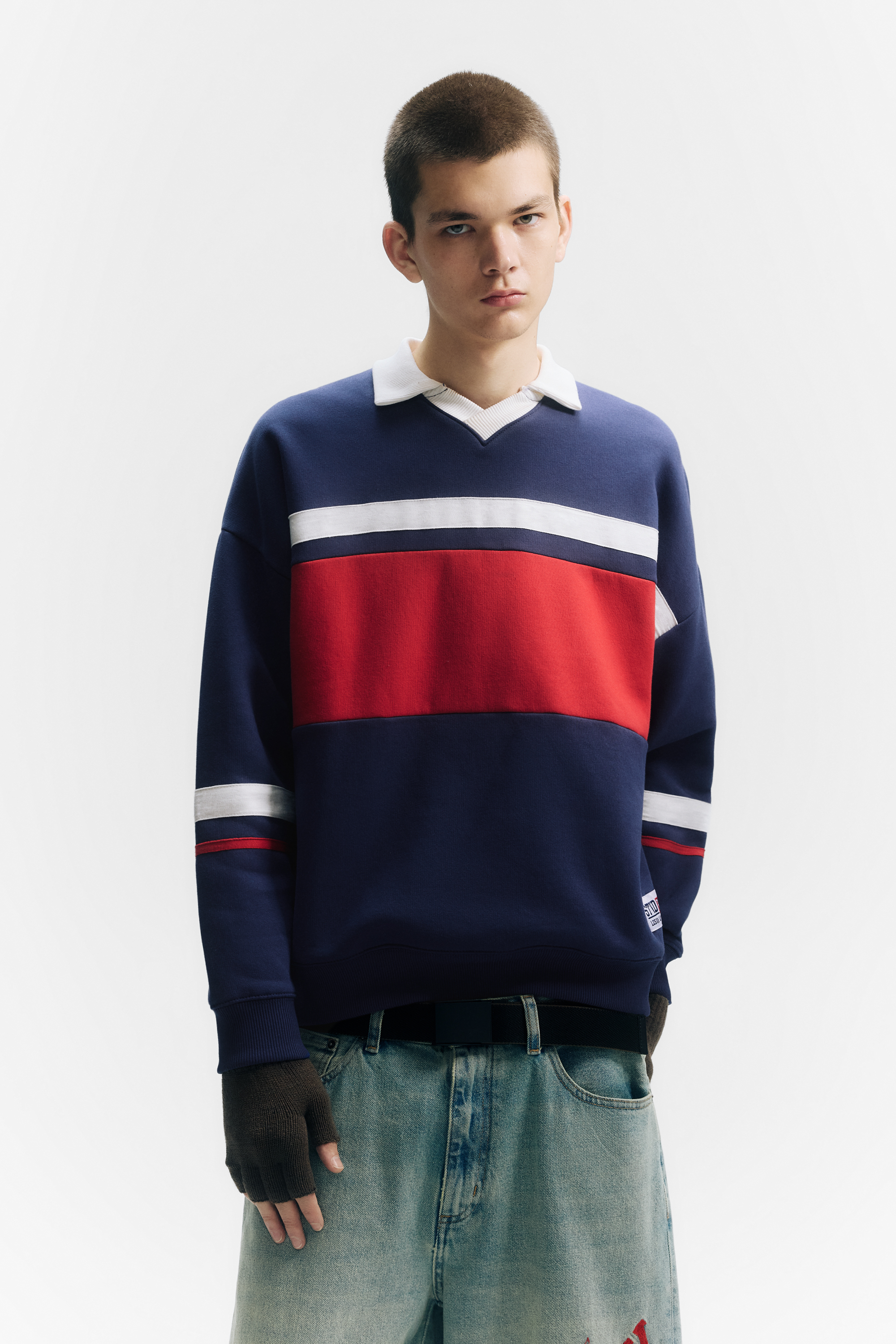 STWD panel polo sweatshirt