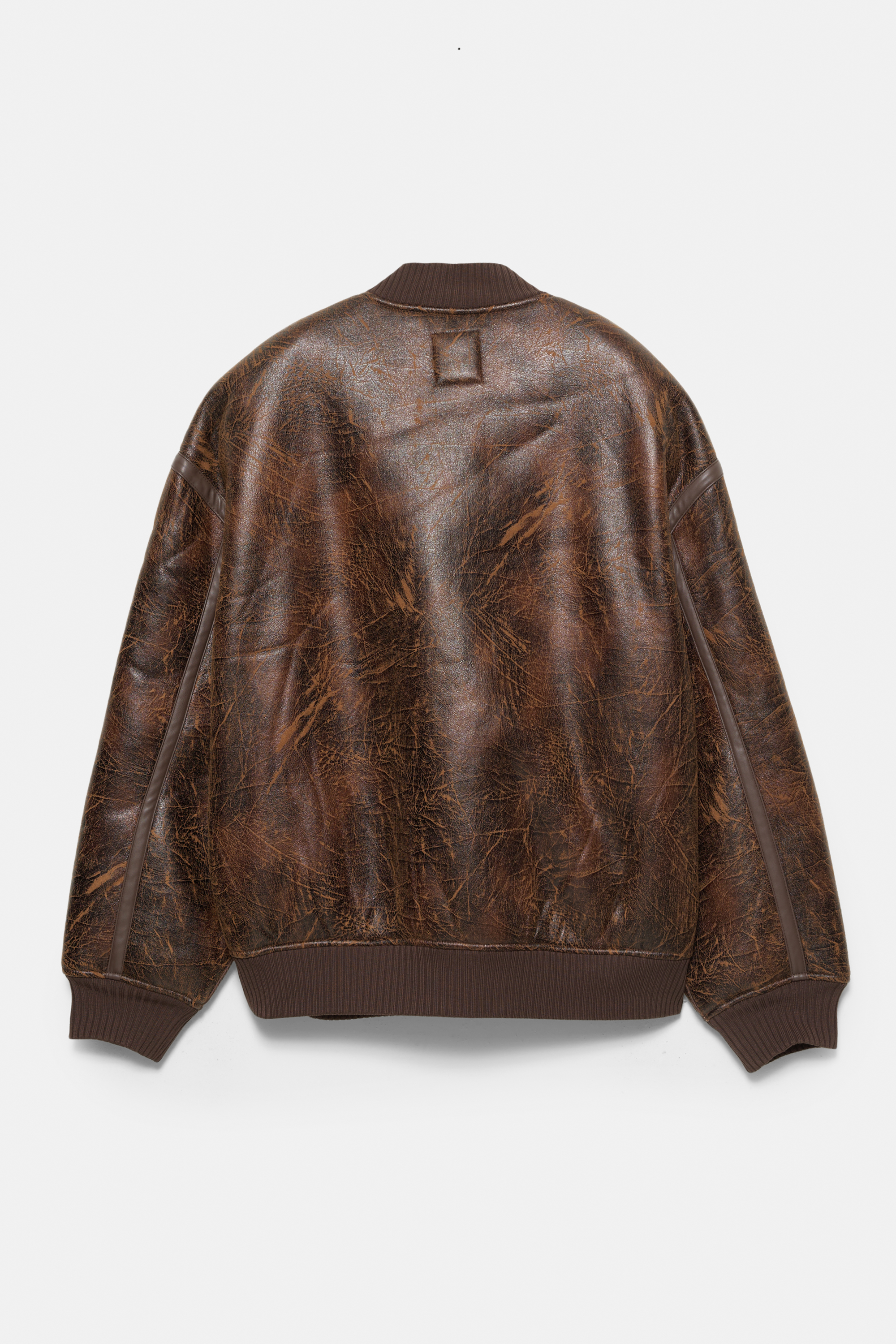 Leather effect faux shearling bomber jacket