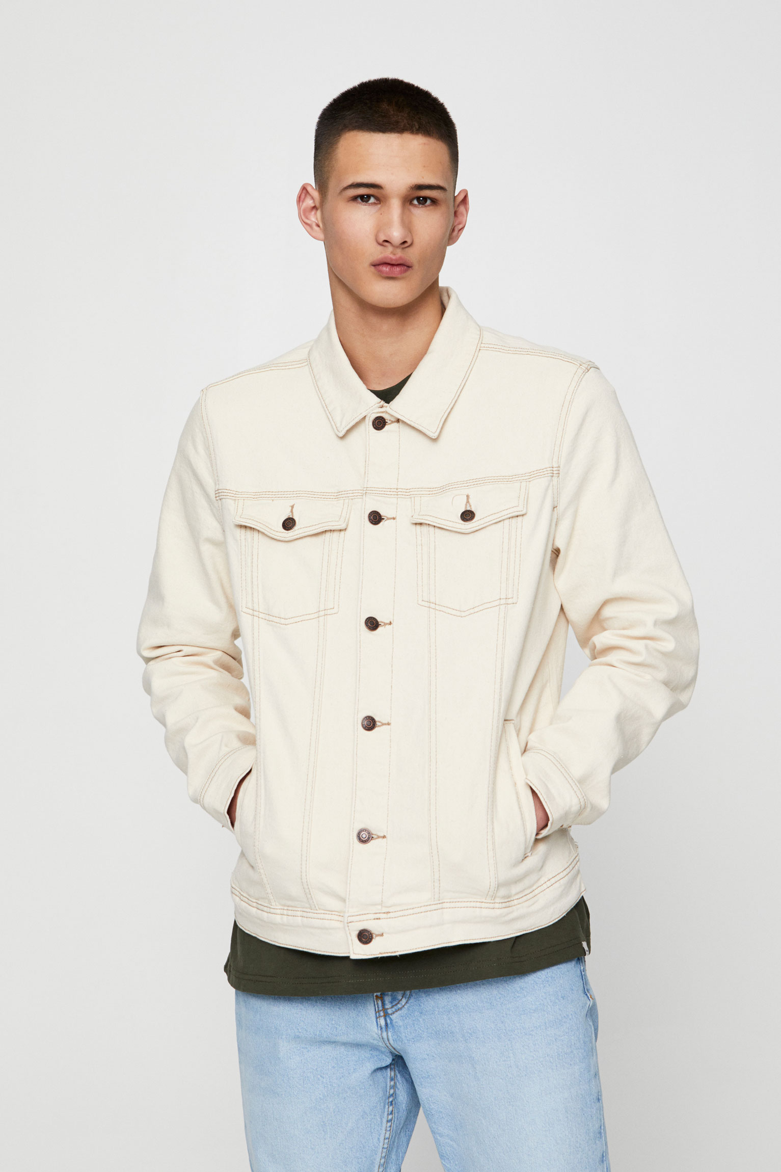 pull and bear khaki denim jacket