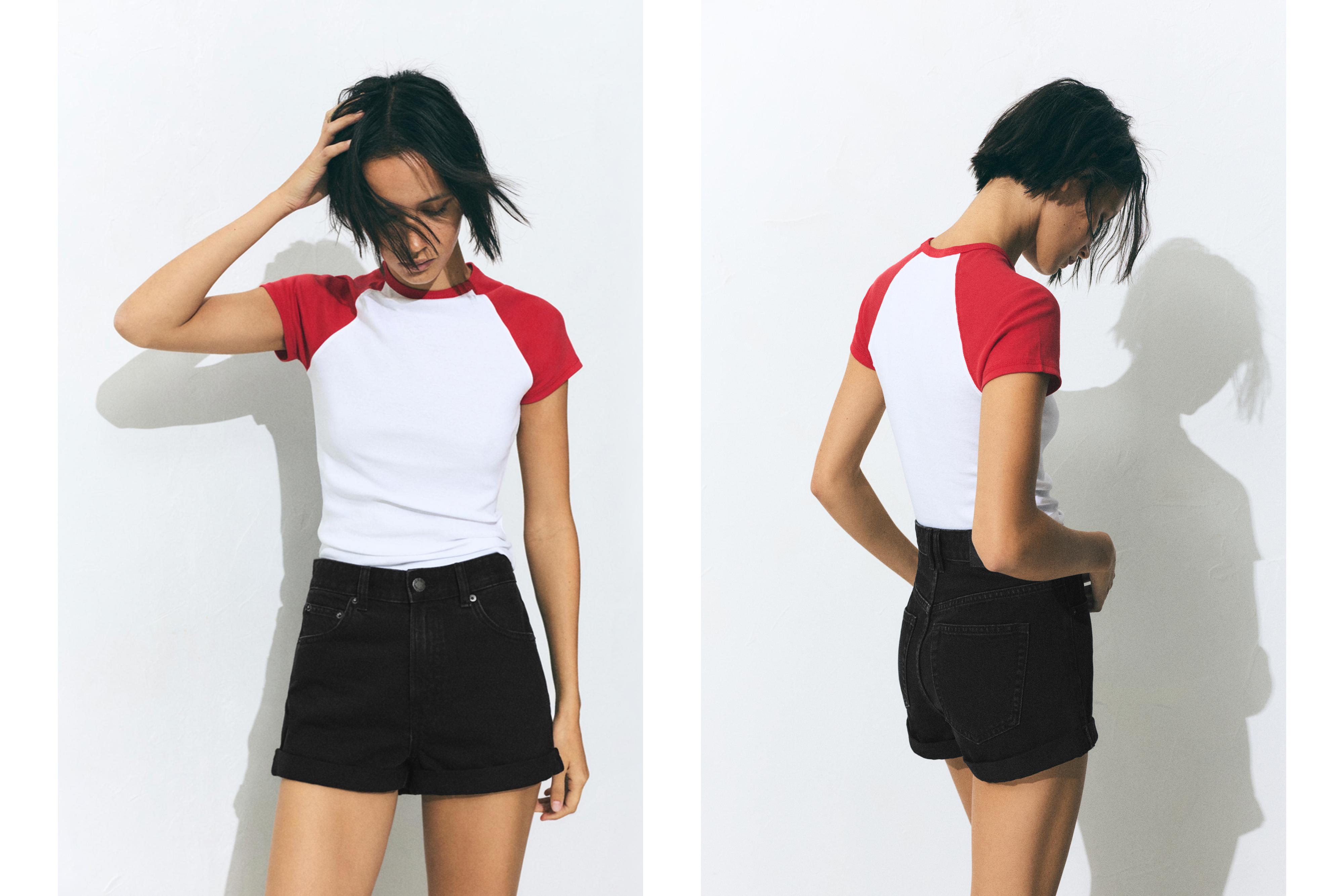 Denim mom fit shorts with turn-up hems — Black
