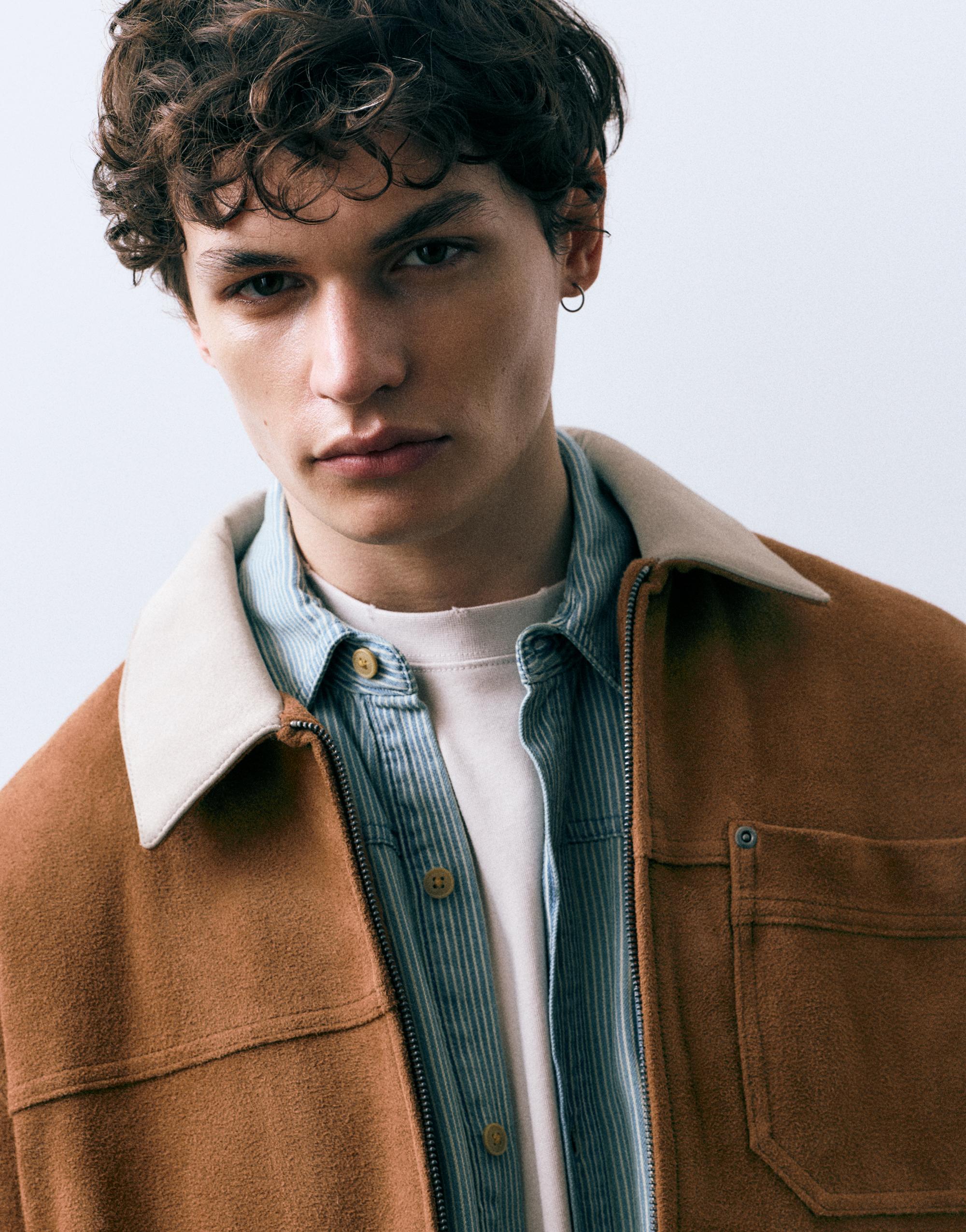 Kontrast yakalı suni süet ceket - Görsel 16