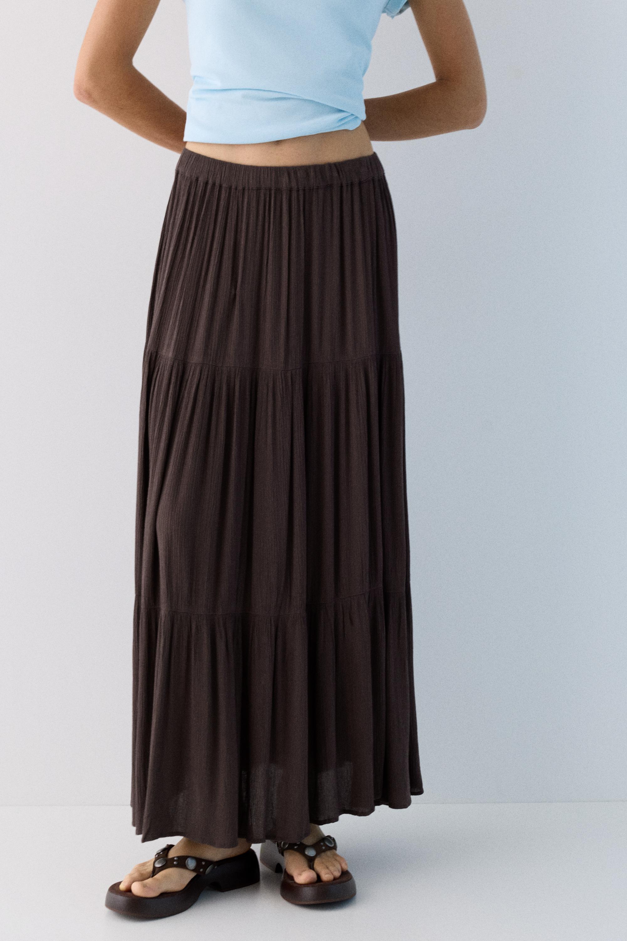 Flowy paneled midi skirt — Brown