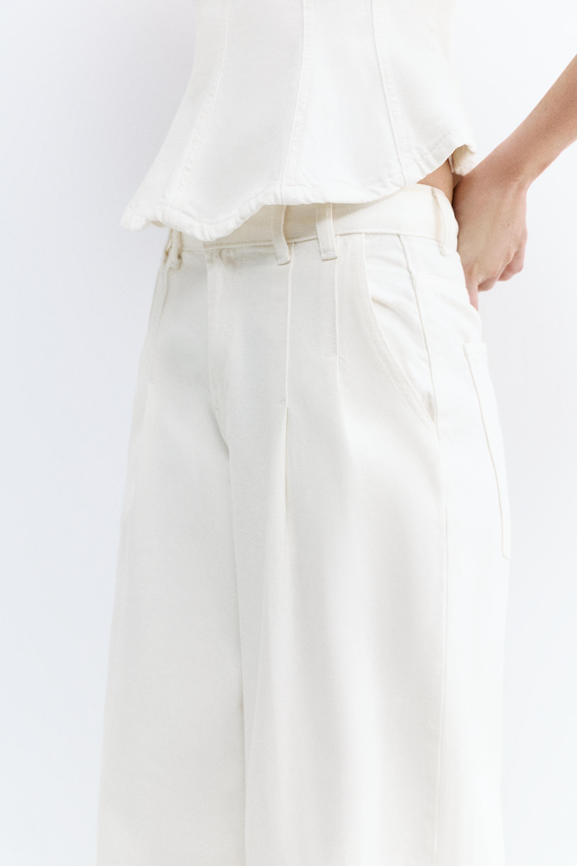 Pleated balloon fit baggy jeans — White