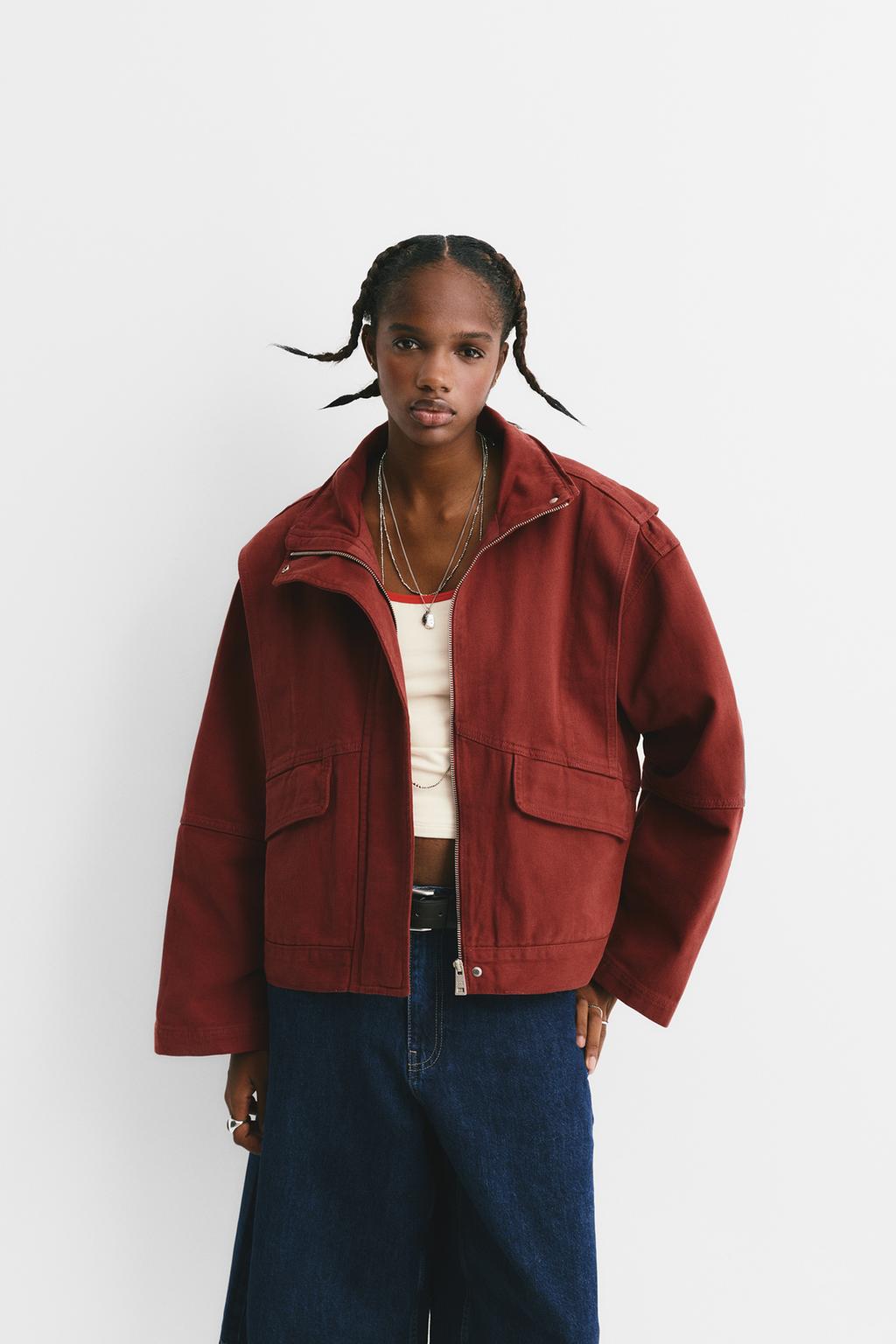 Red Jacket with Patch Pockets PULL&BEAR1