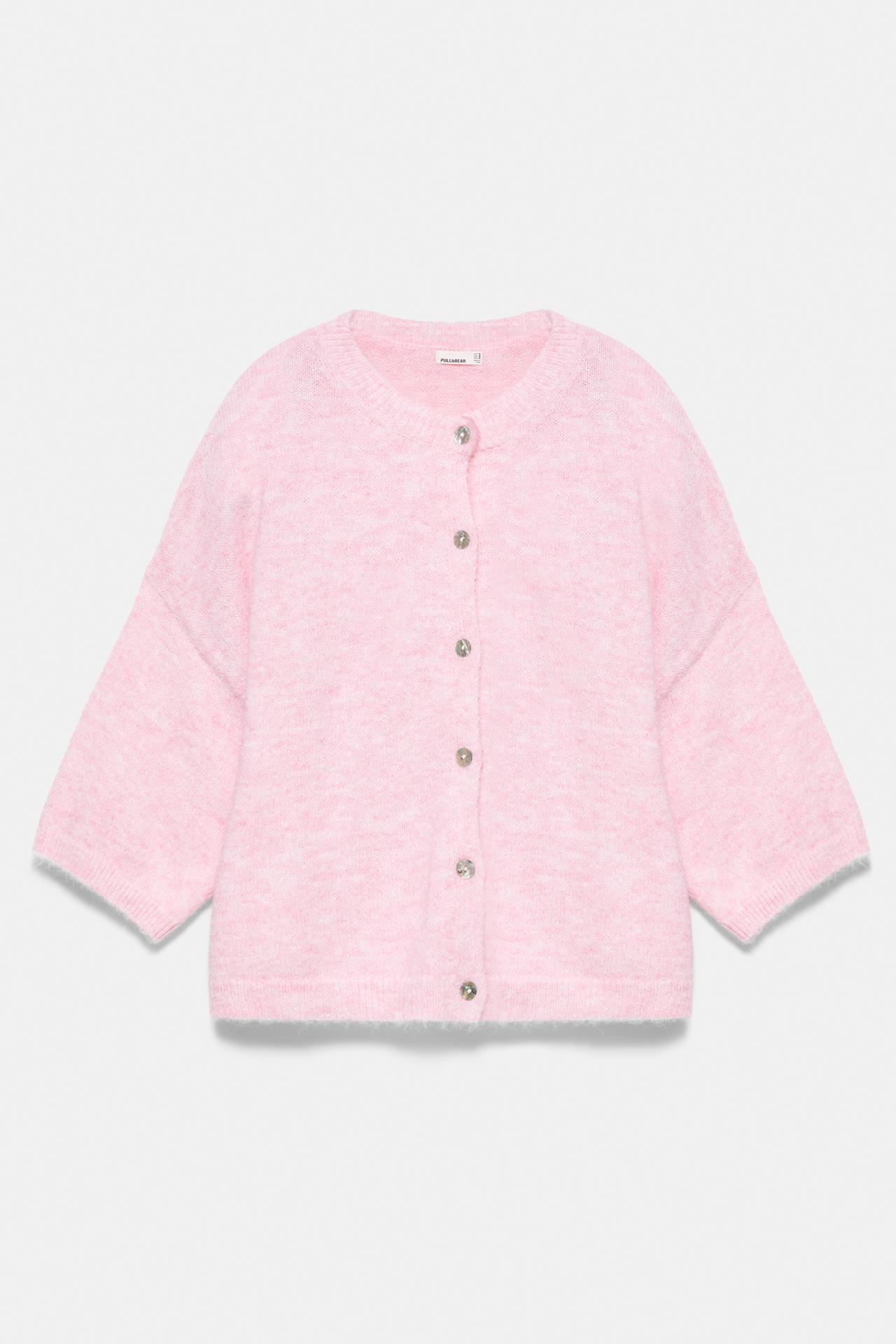 Short sleeve cardigan — Pink marl