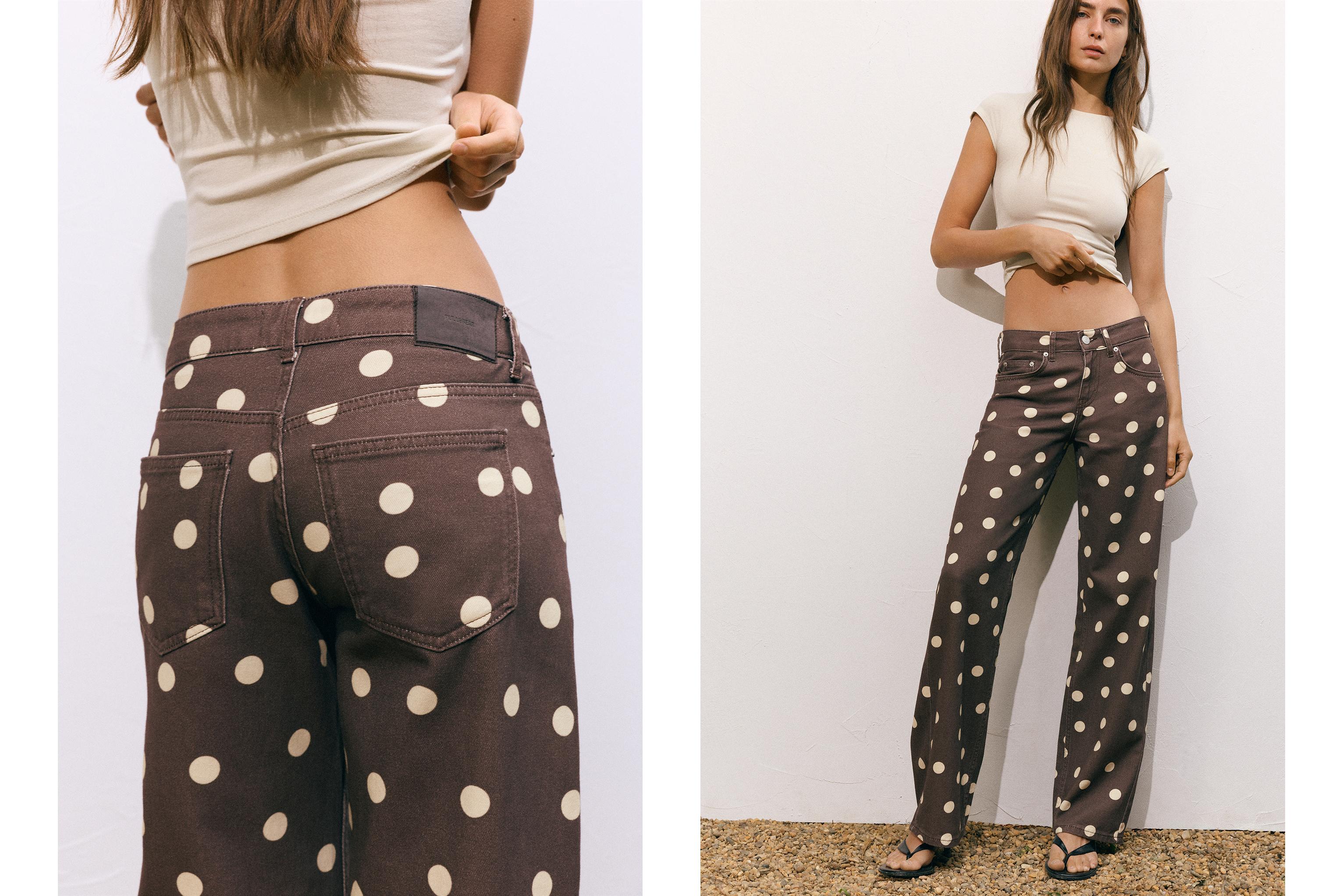 Polka dot straight-leg jeans — Brown