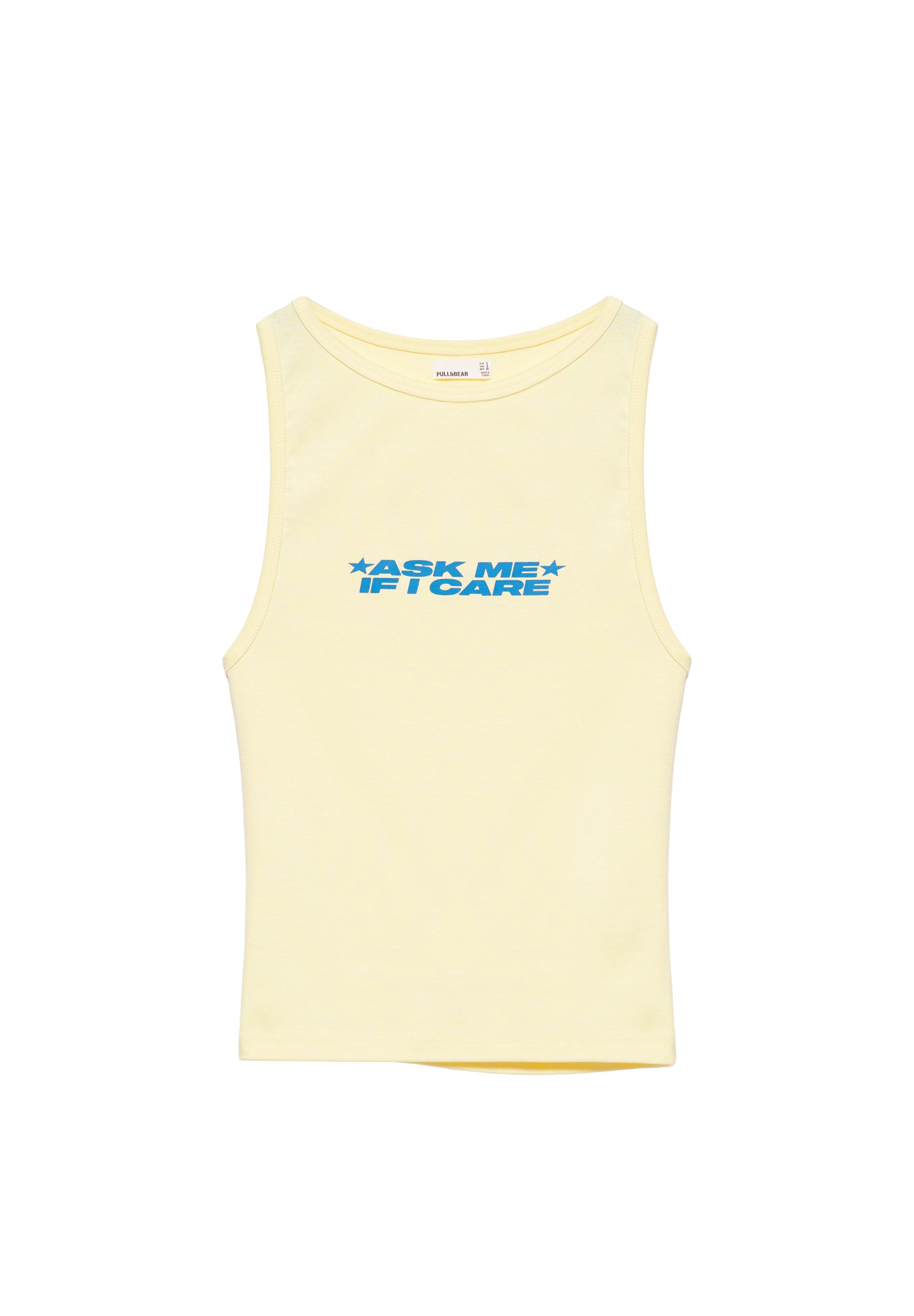 Yellow slogan tank top — Pale yellow