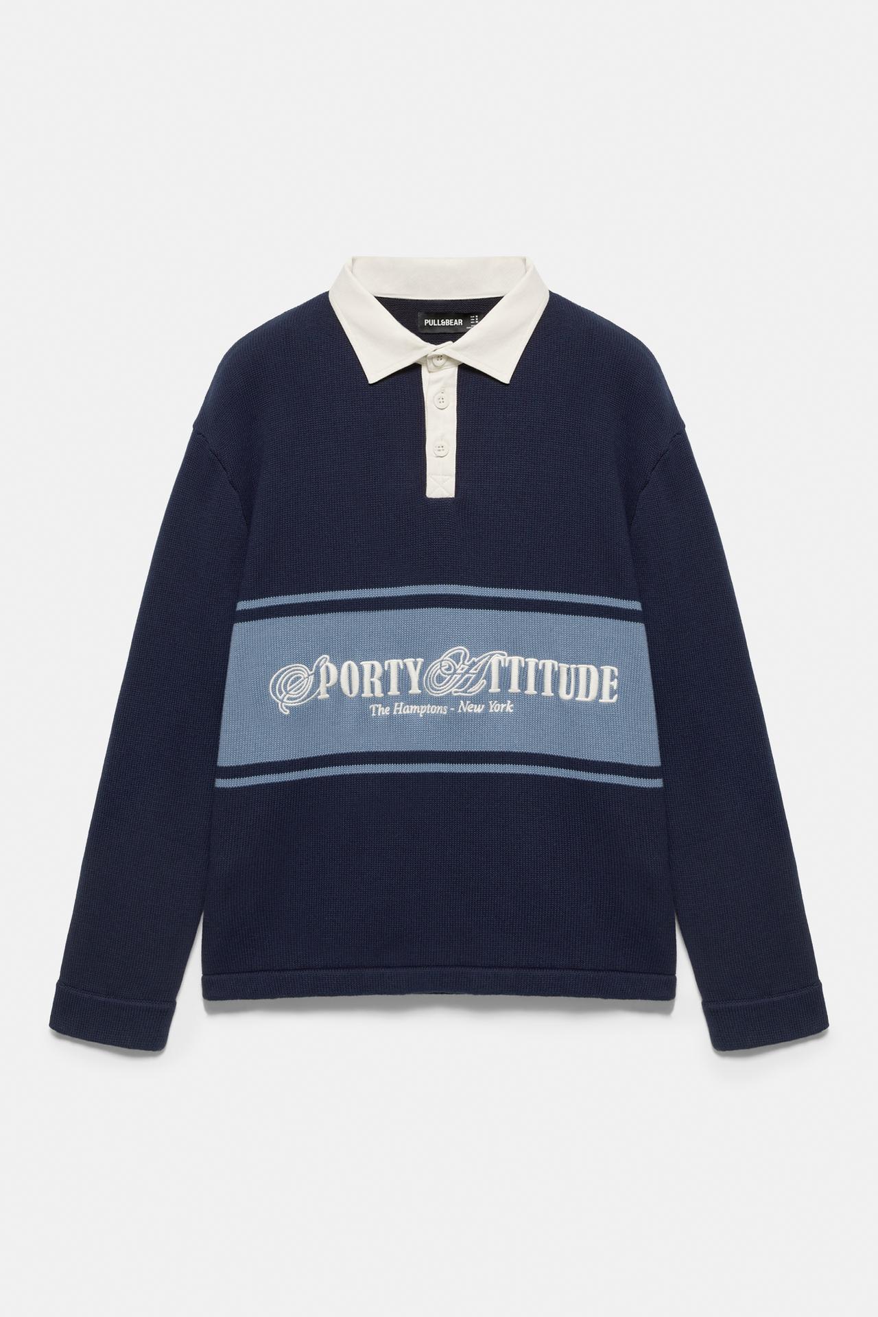 Long sleeve graphic polo shirt — Navy