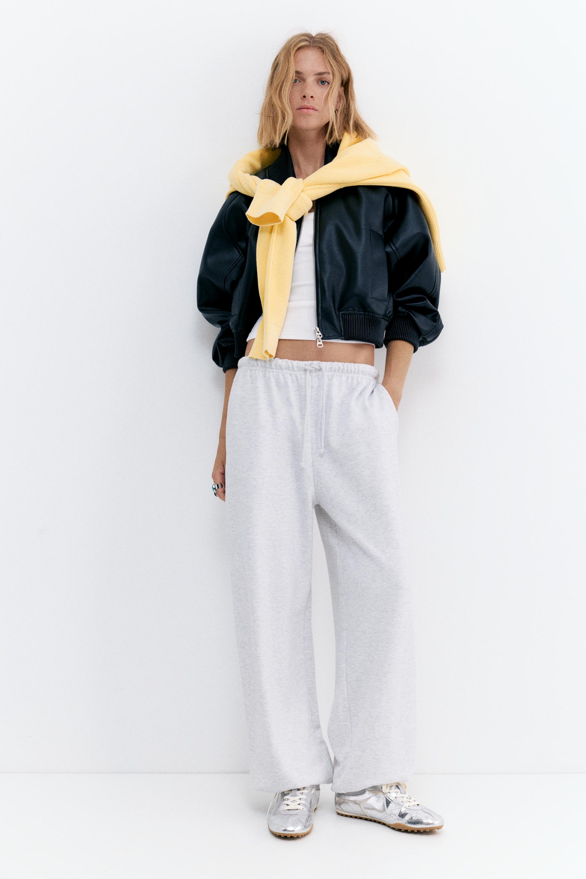 Wide-leg tracksuit bottoms with adjustable hem — Grey marl