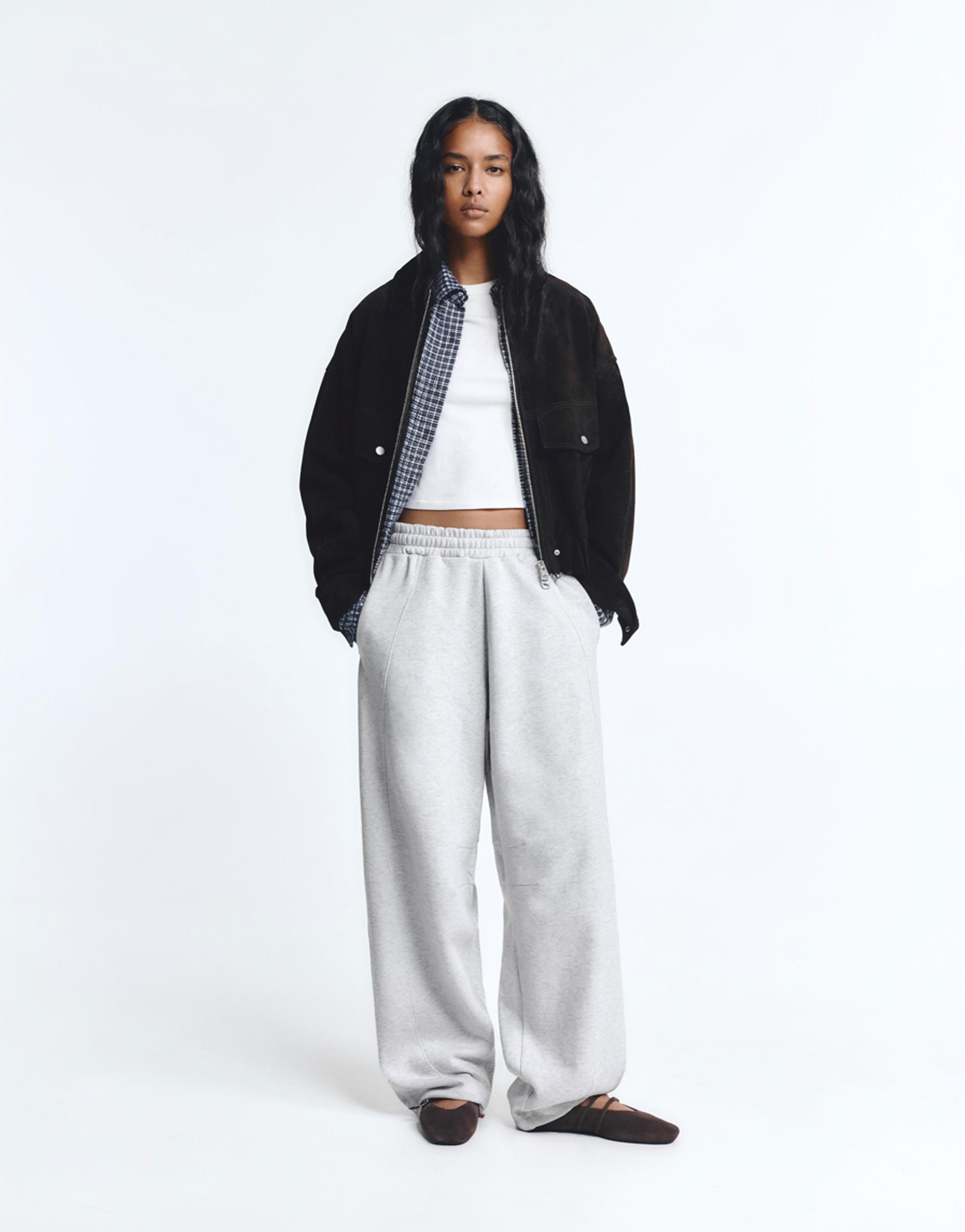 Barrel fit tracksuit trousers — Grey marl