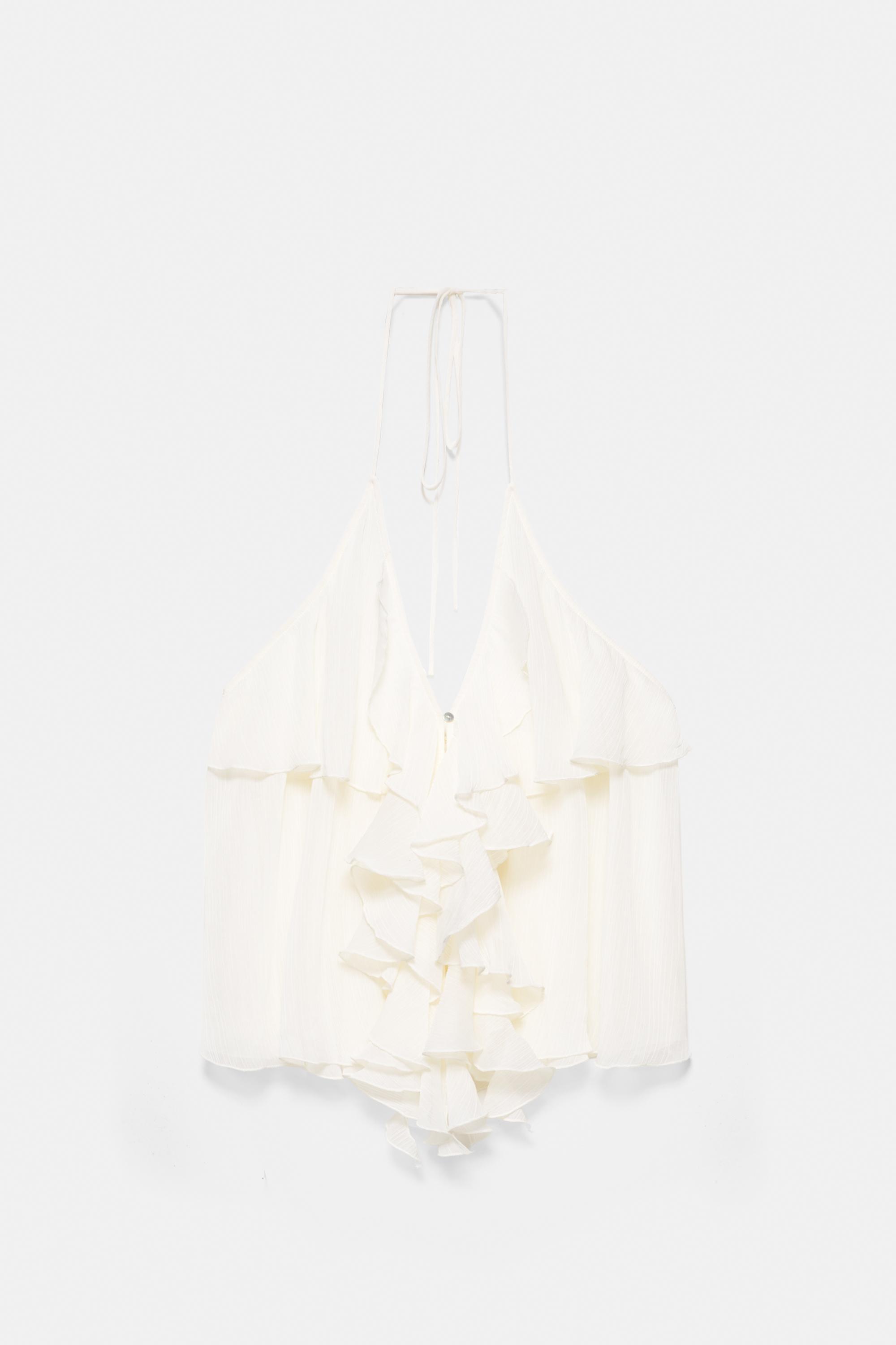 Halter top with ruffles — Sand