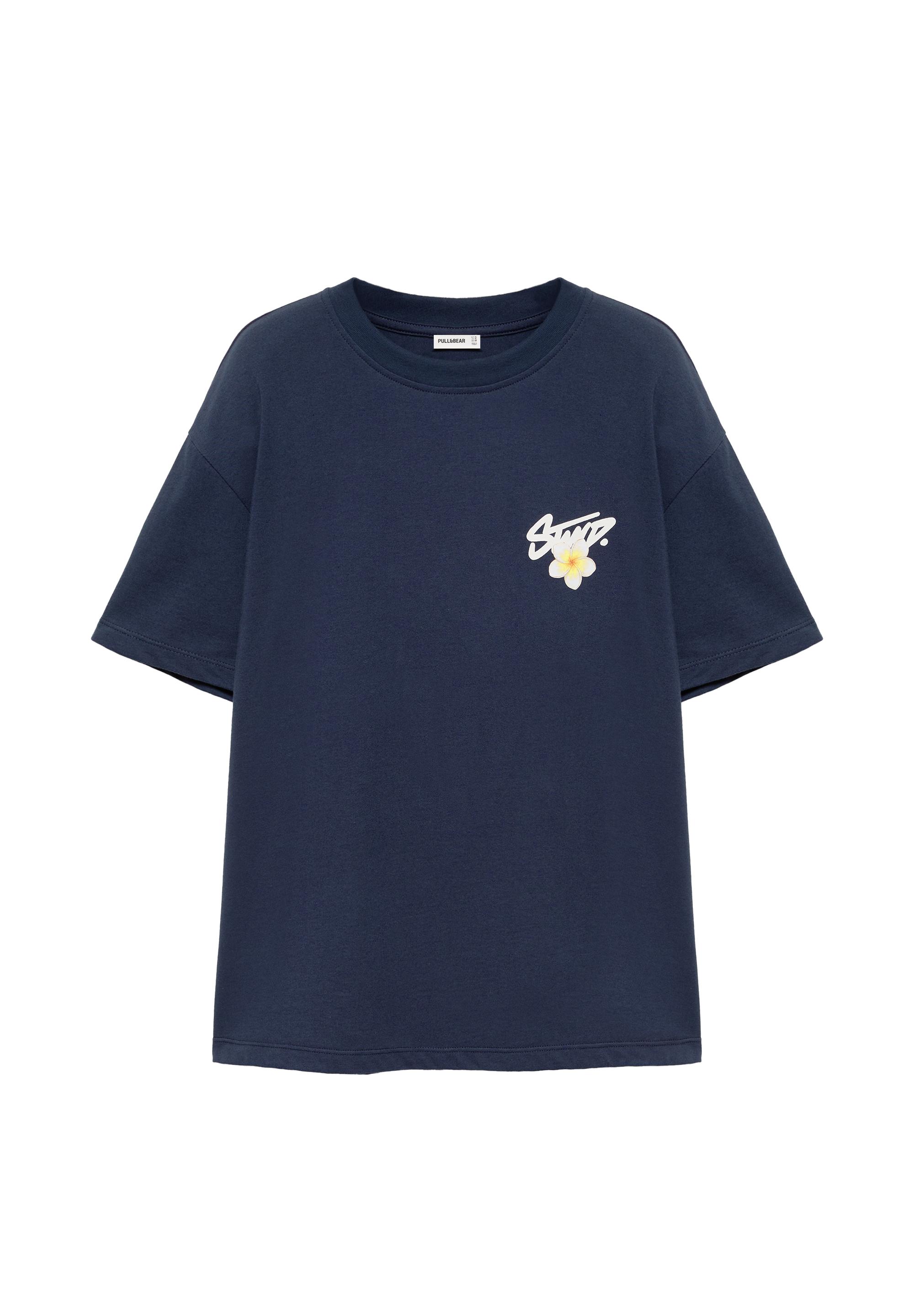 Oversize floral graphic T-shirt — Navy