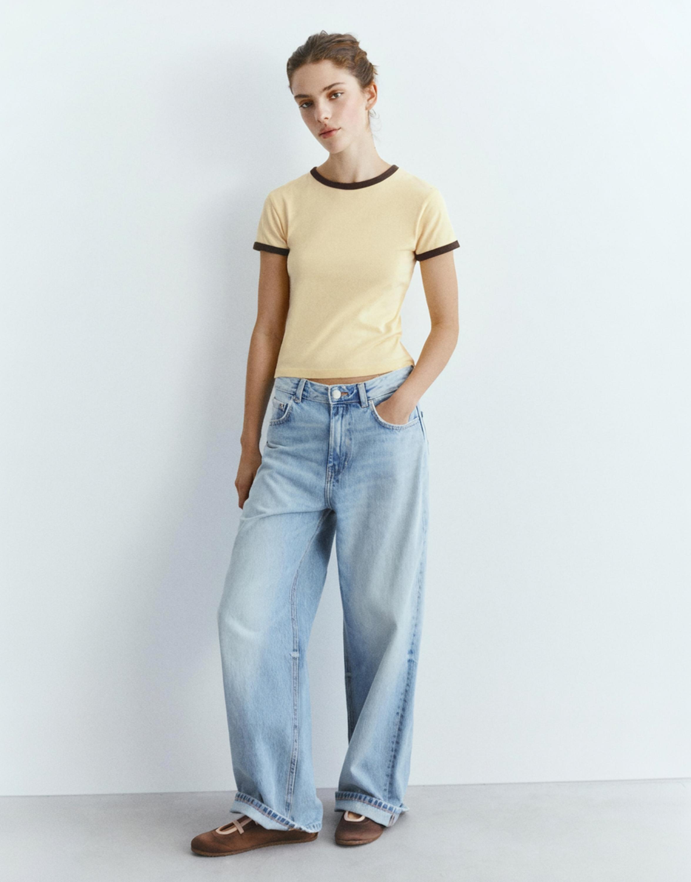 Short sleeve ribbed T-shirt — Yellow