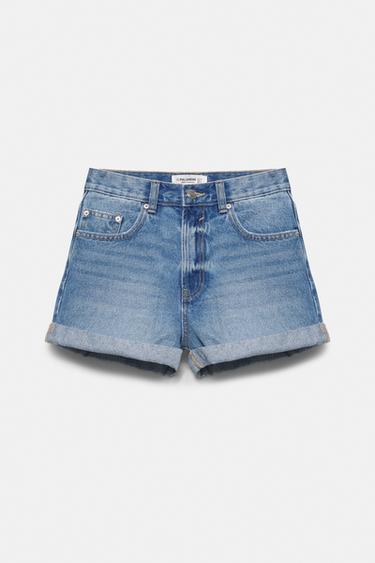 Denim mom fit shorts with turn-up hems — Medium blue 4
