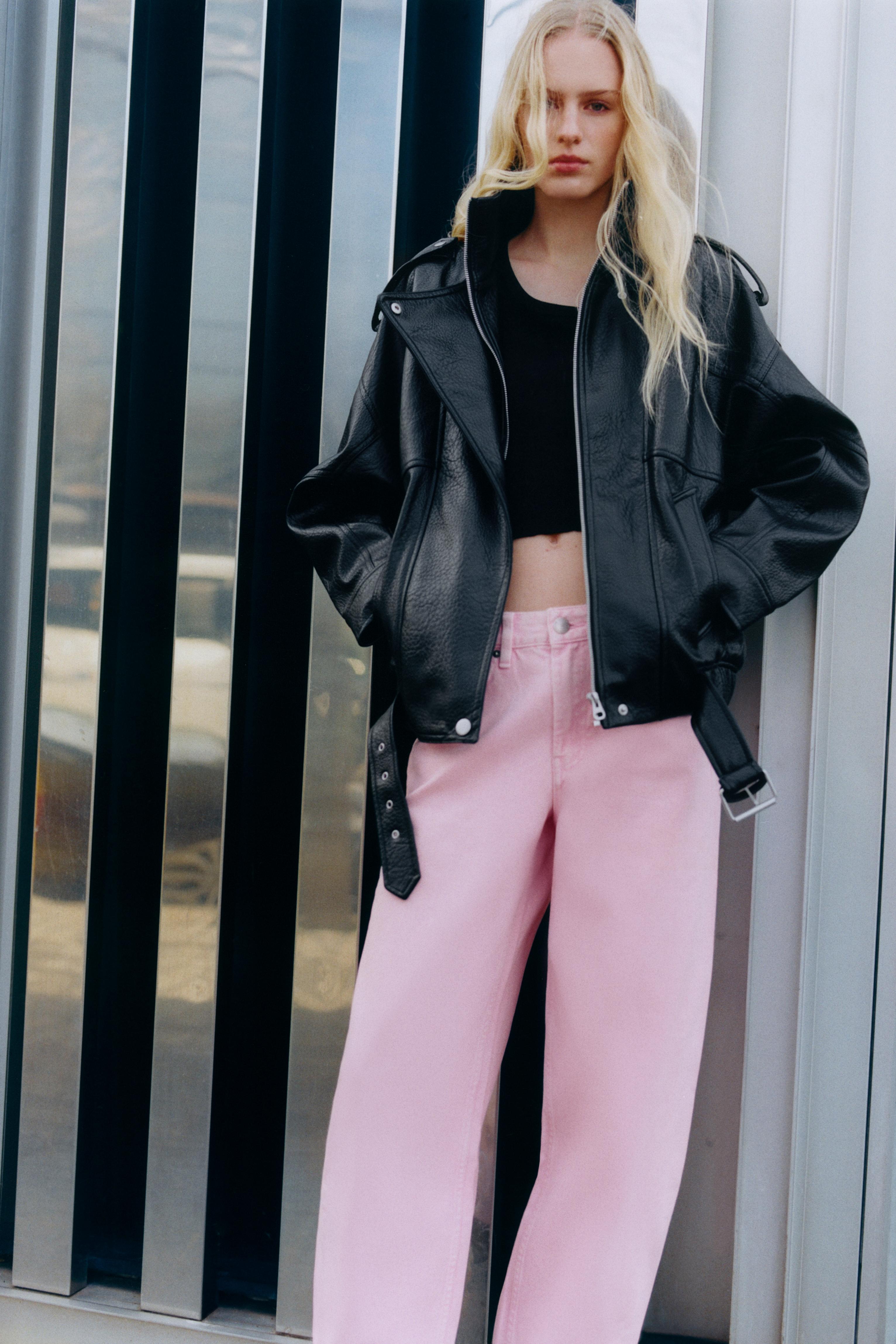 Pink low-rise barrel jeans — Pink