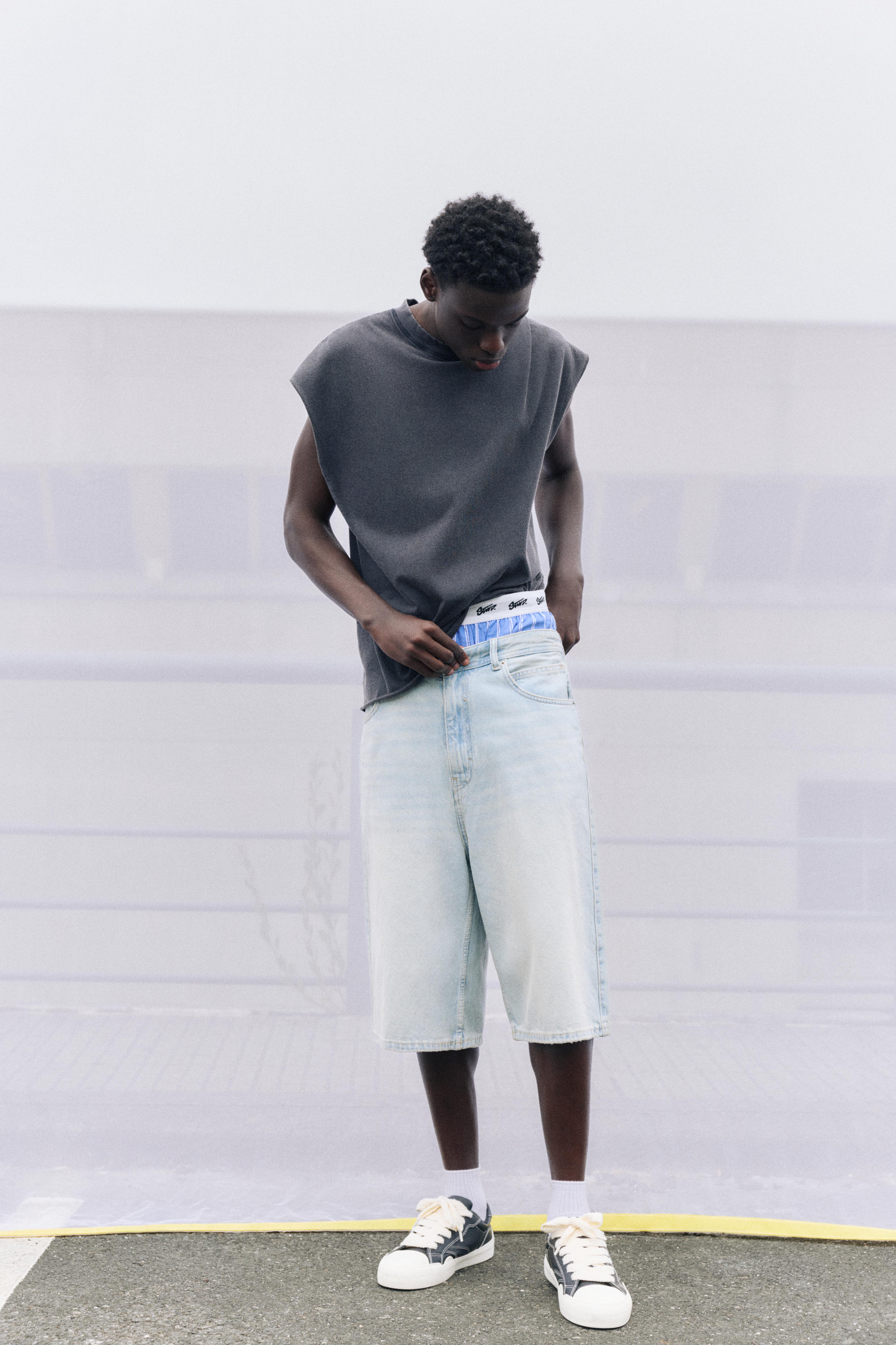 STWD skater denim Bermuda shorts — Pale indigo
