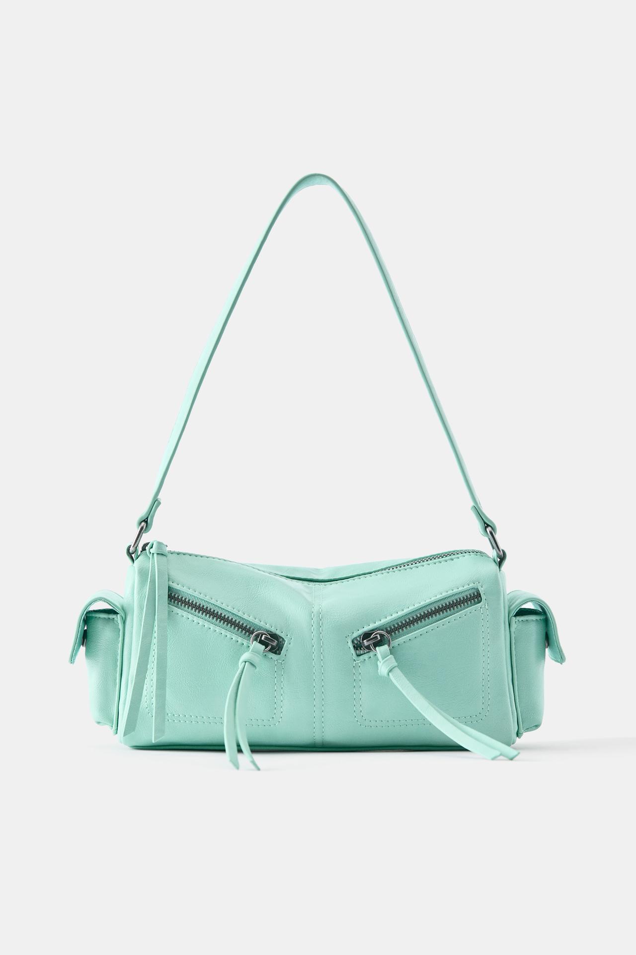 Multipocket shoulder bag with zips — Mint green