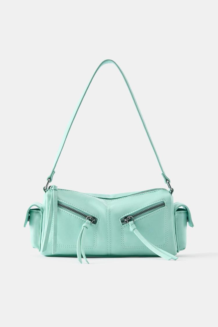 Multipocket shoulder bag with zips — Mint green