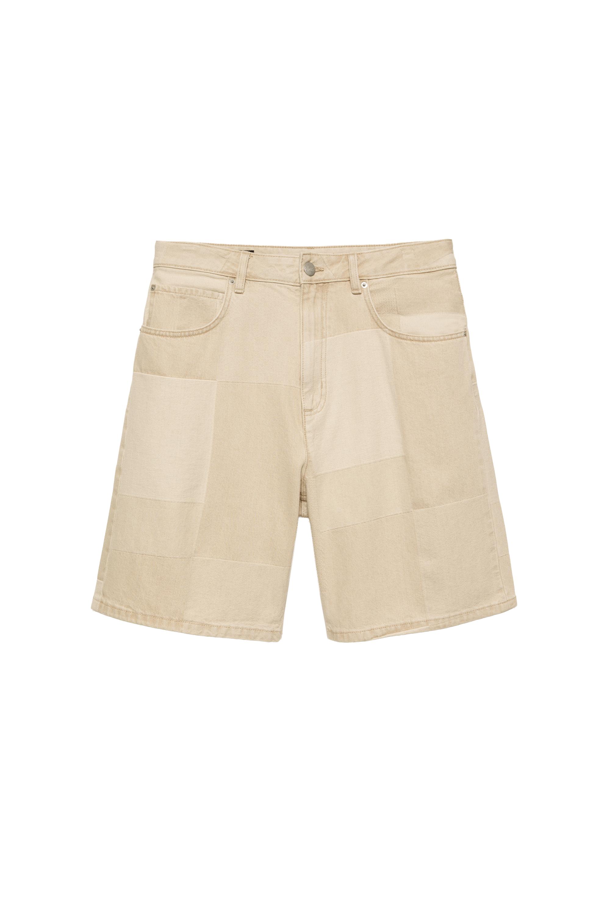 Pull&Bear Jakarlı denim bermuda şort görsel 3