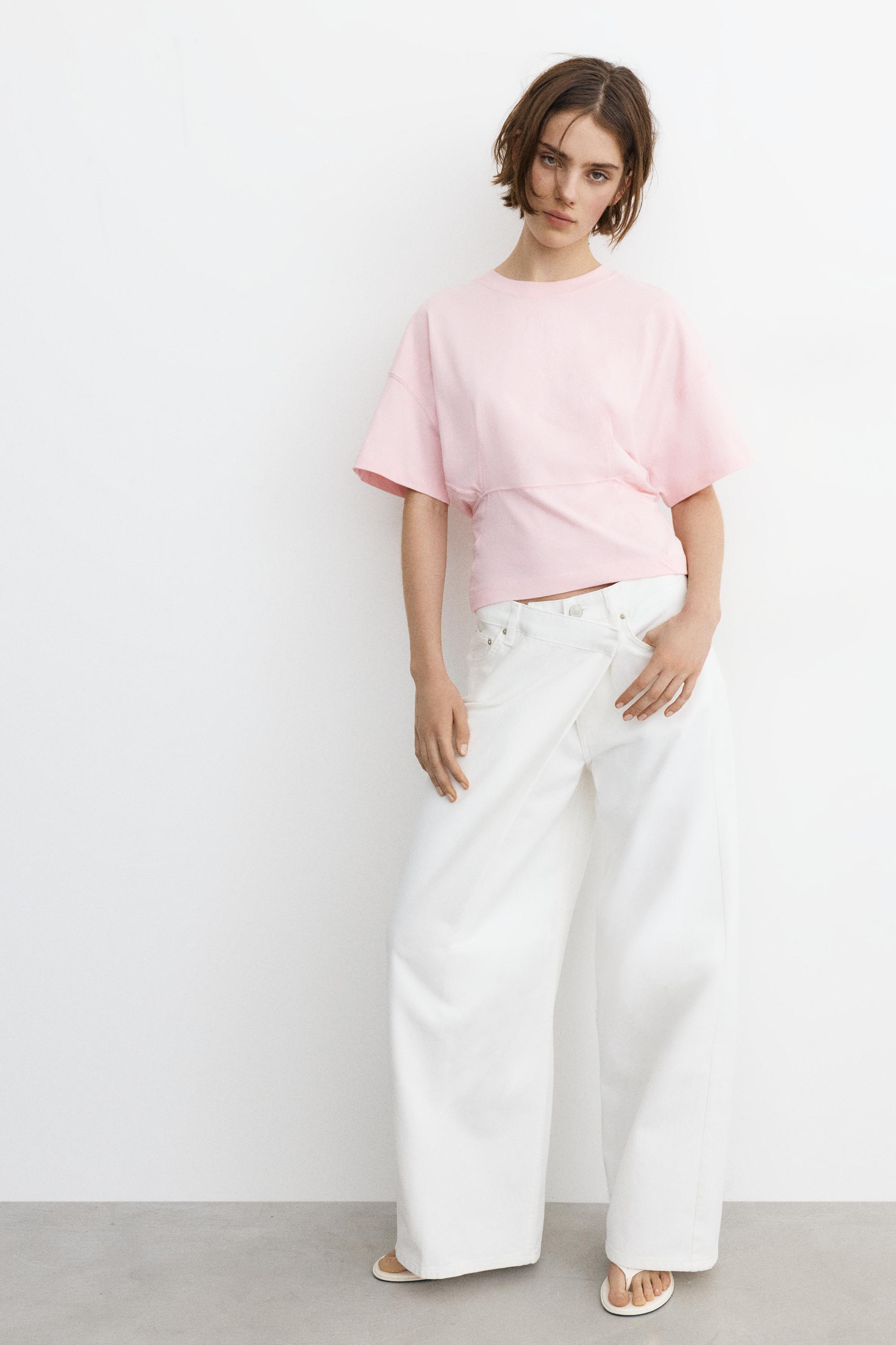 Panelled boxy-fit T-shirt — Pink