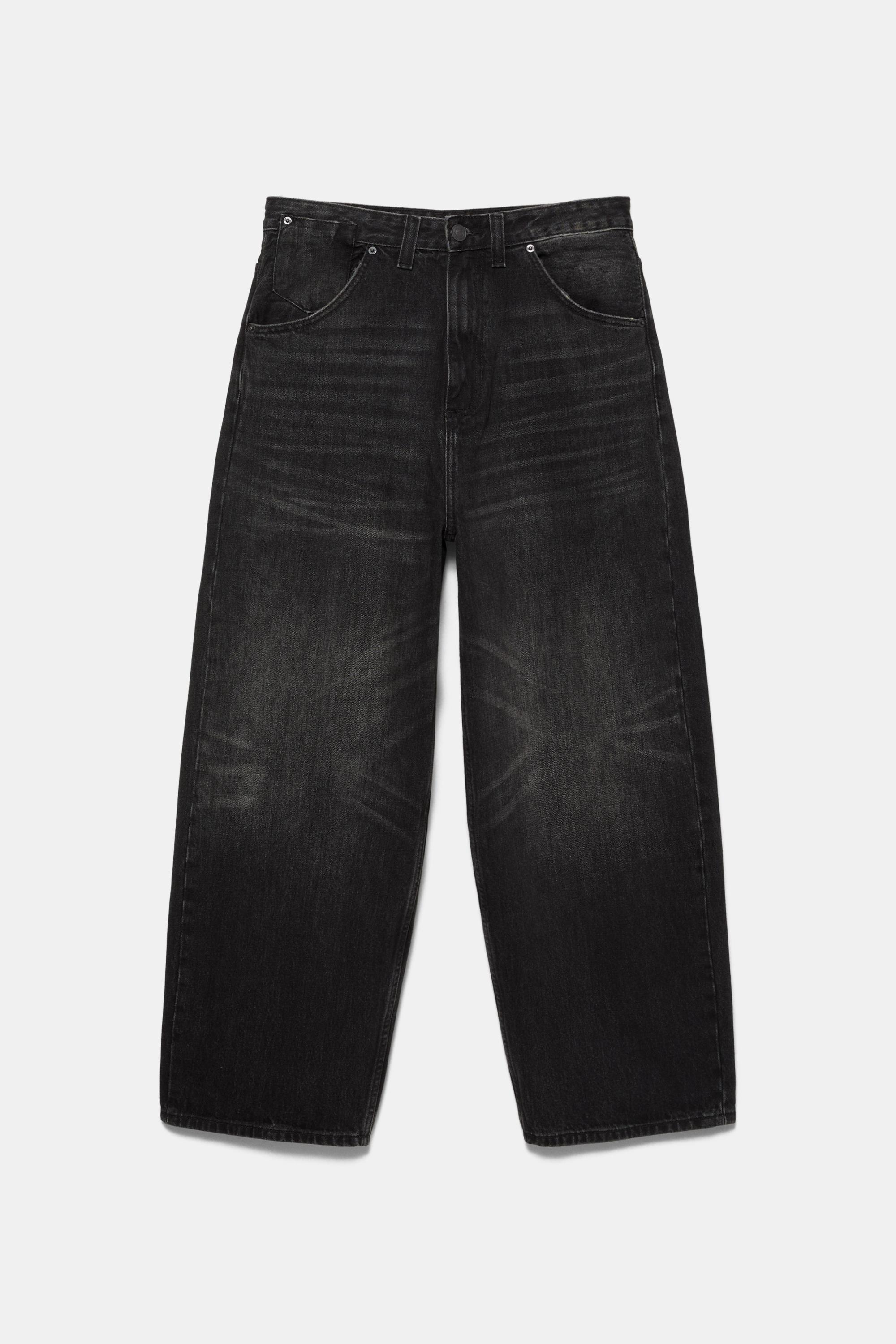 Embroidered super baggy jeans — Faded black