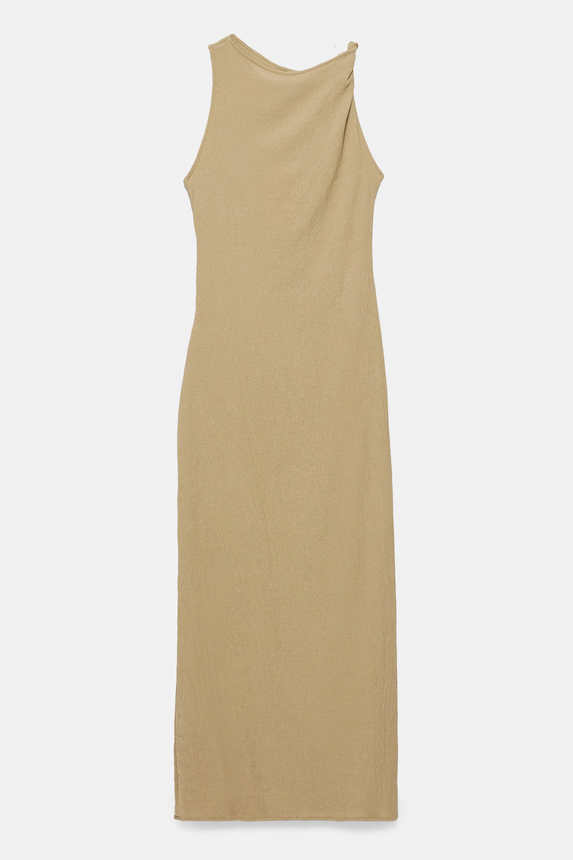Gathered knot midi dress — Khaki