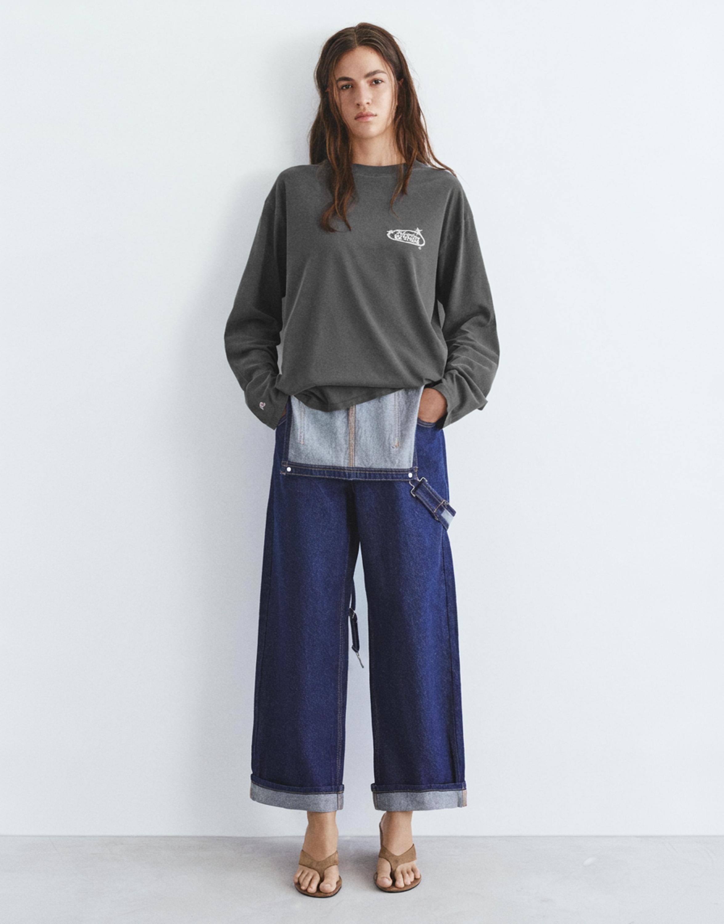 Long sleeve graphic print T-shirt — Faded black