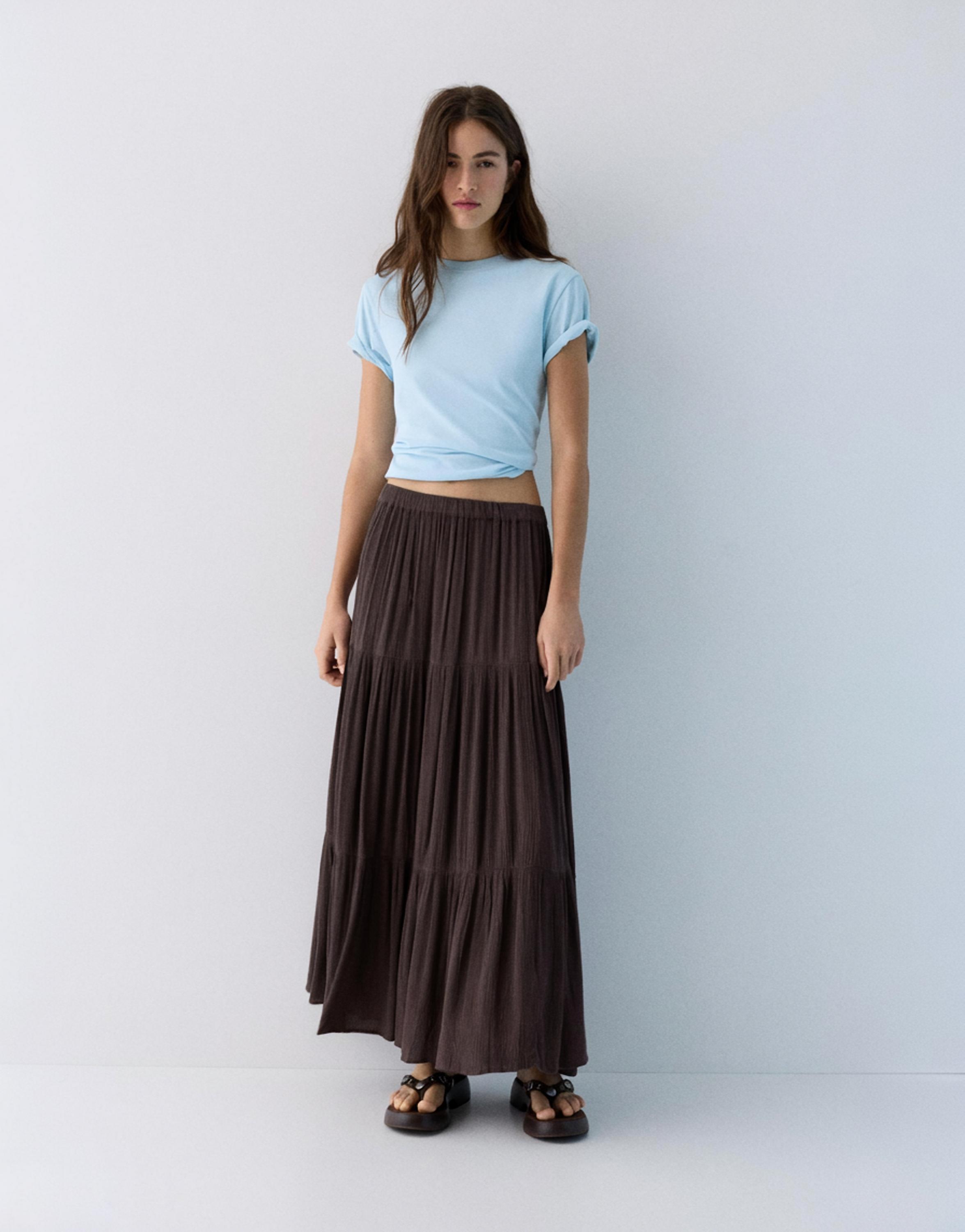 Flowy paneled midi skirt — Brown