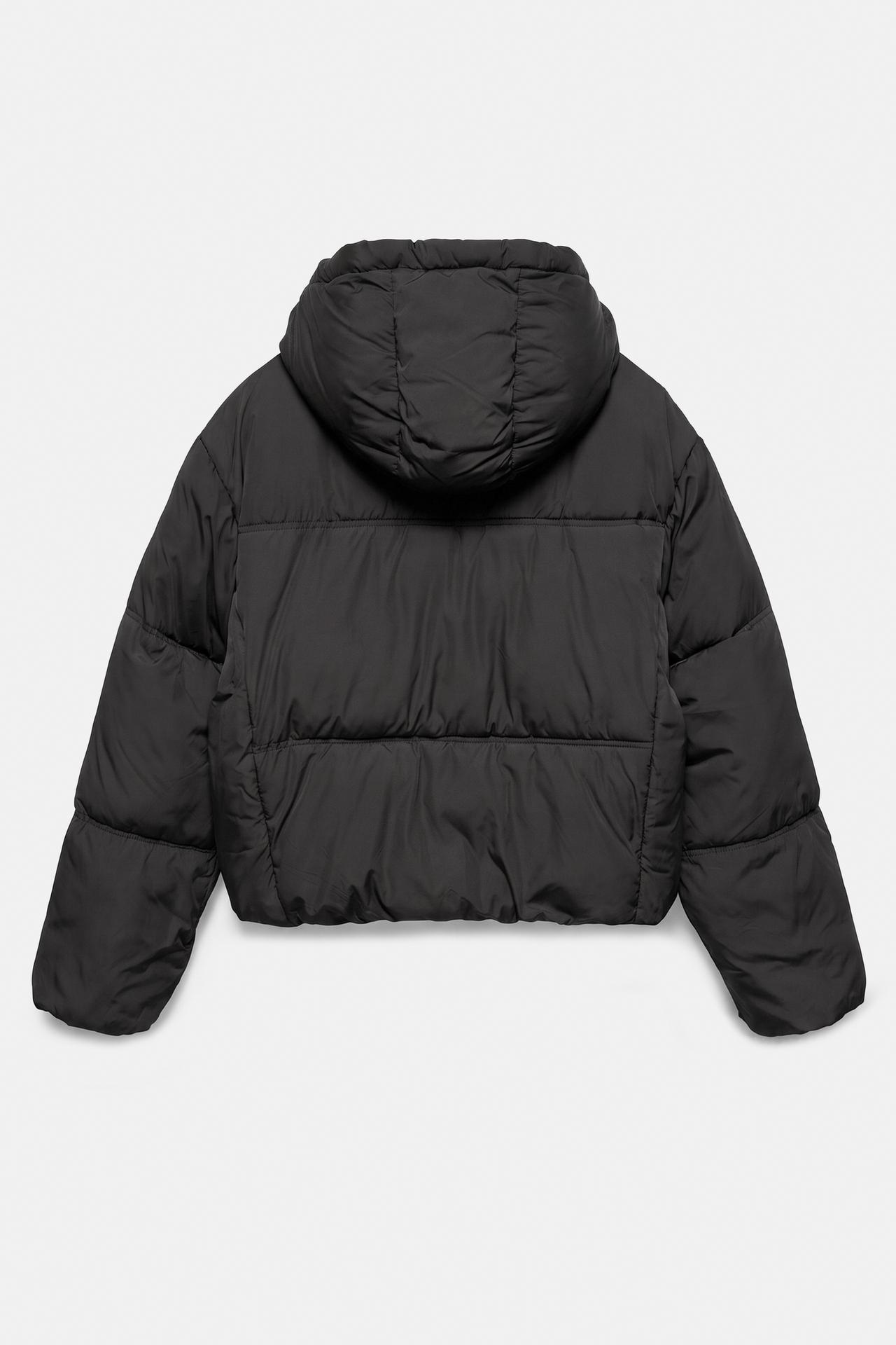 Puffer jacket with hood — Black