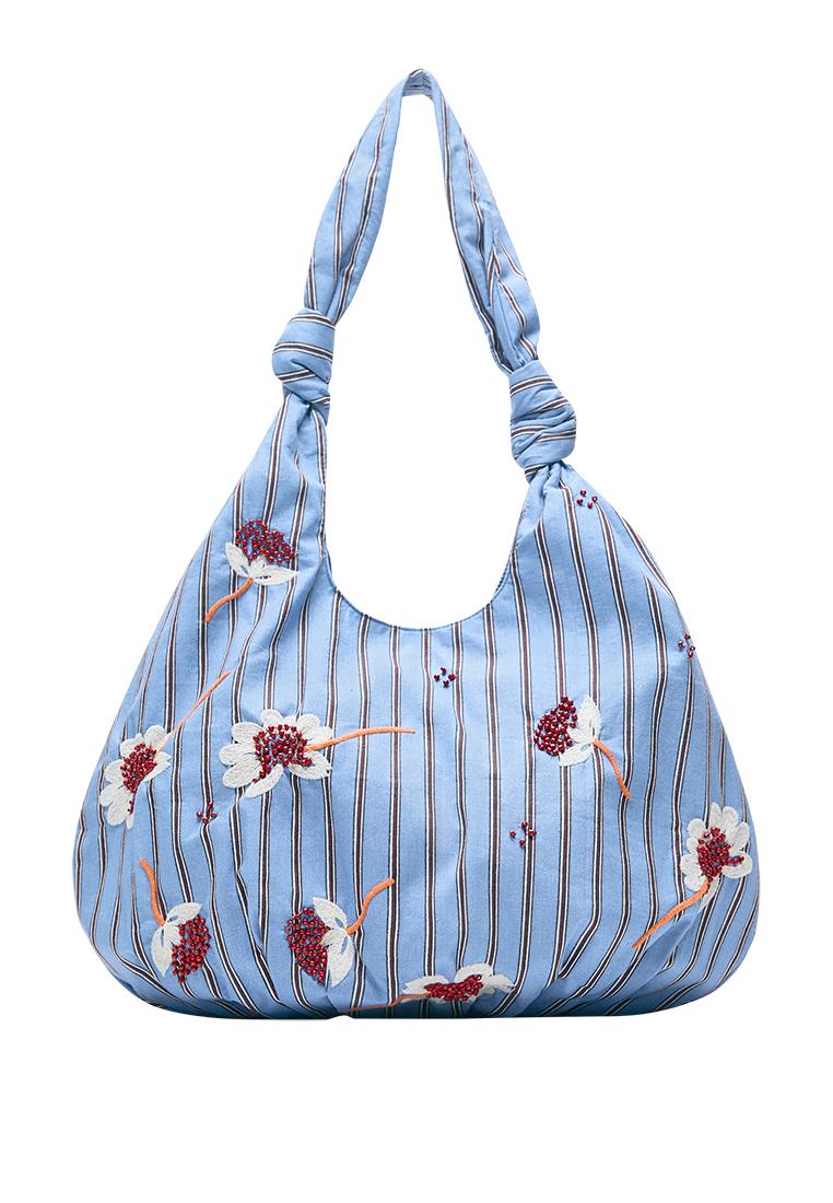 Striped floral tote bag — Blue (alternate view)